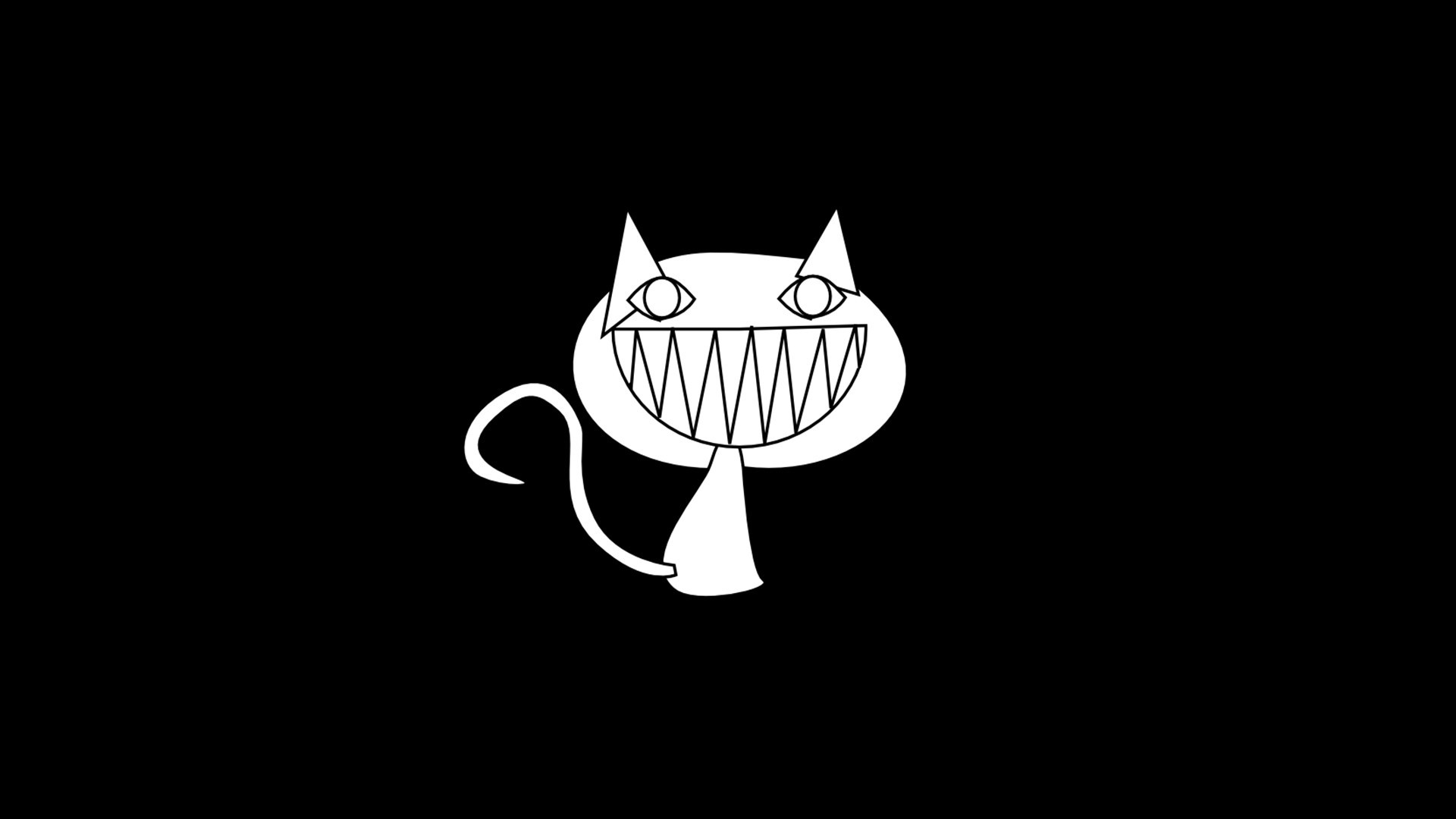 White cat with sharp teeth on black background HD Wallpaper