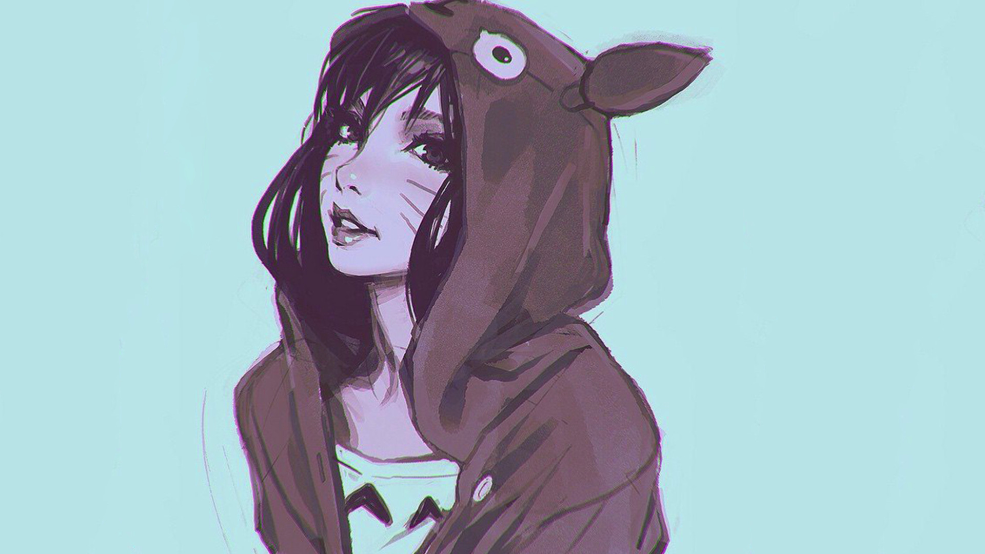 Girl in Totoro hoodie by Ilya Kuvshinov HD Wallpaper