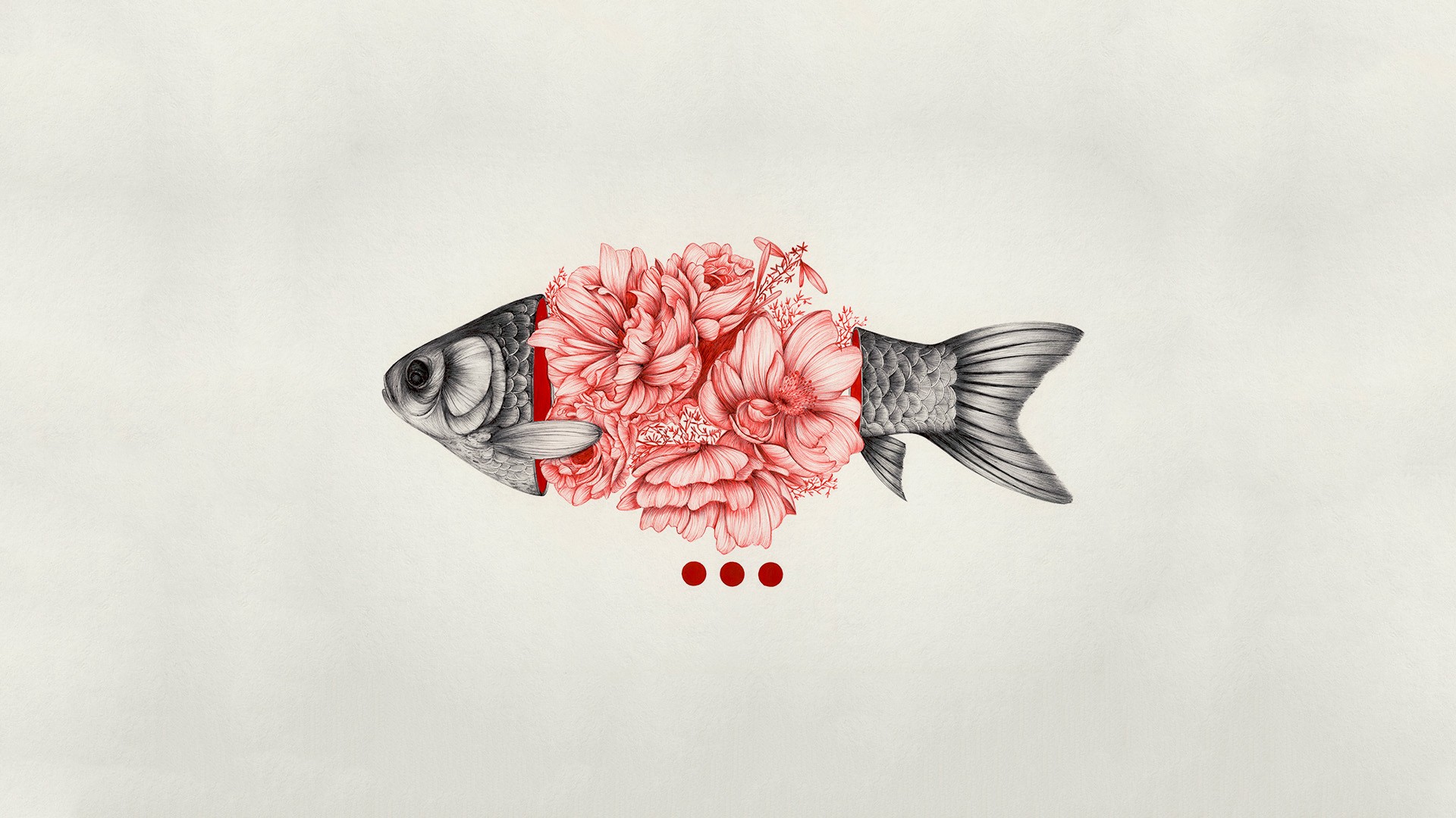 Fish with flowers and red dots HD Wallpaper