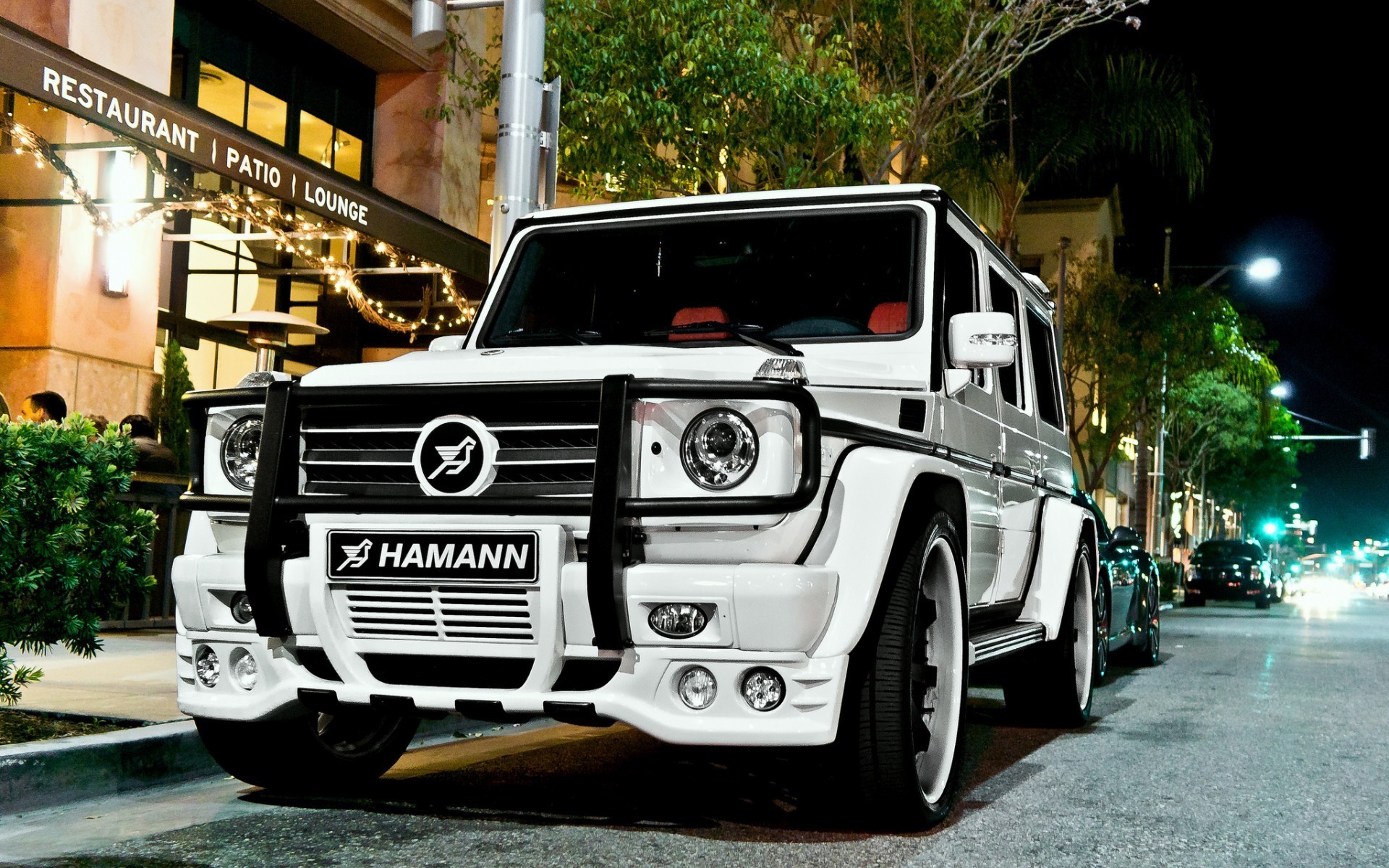 White Hamann Mercedes-Benz G 63 AMG parked at night HD Wallpaper
