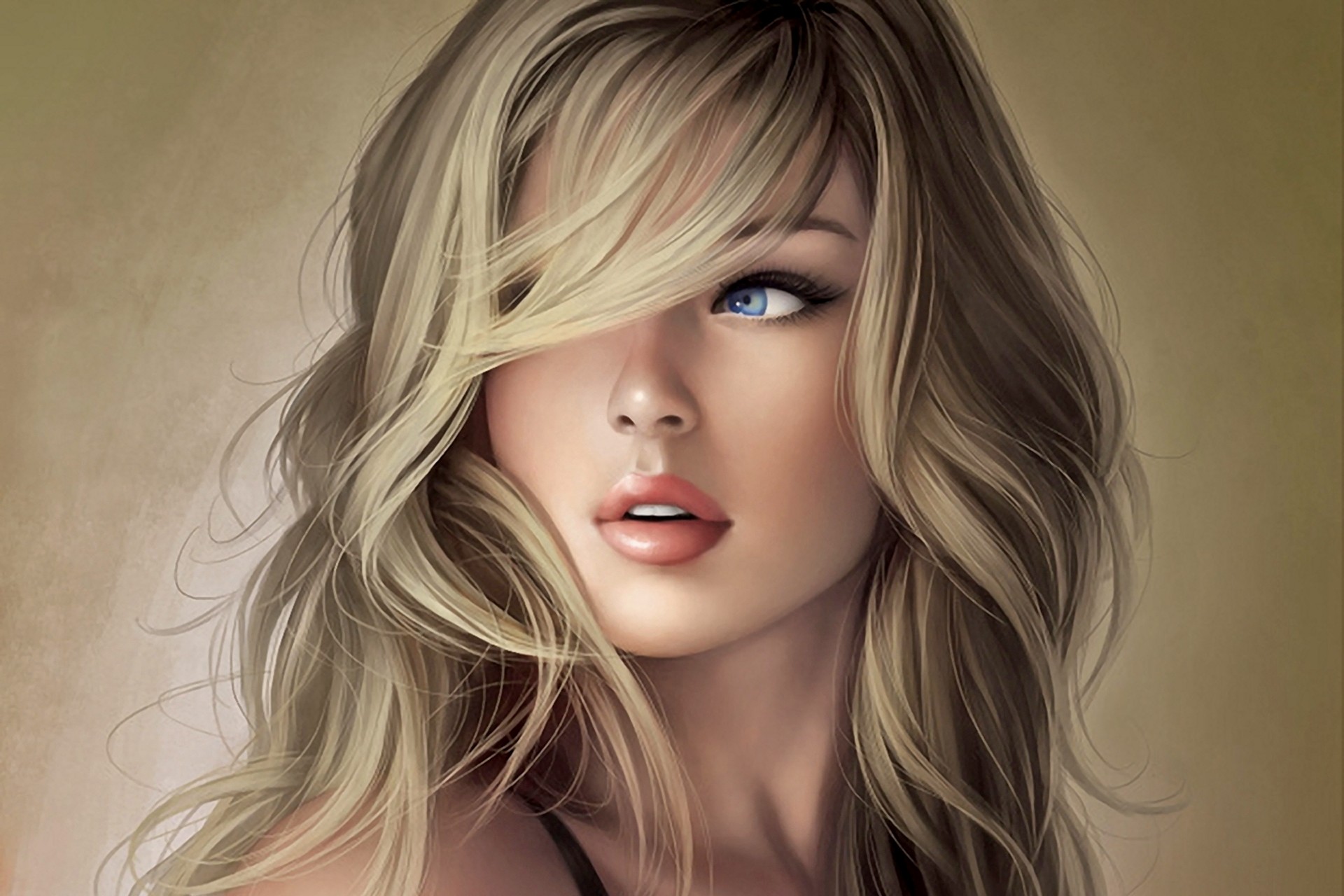 Artwork of a blonde woman with blue eyes HD Wallpaper