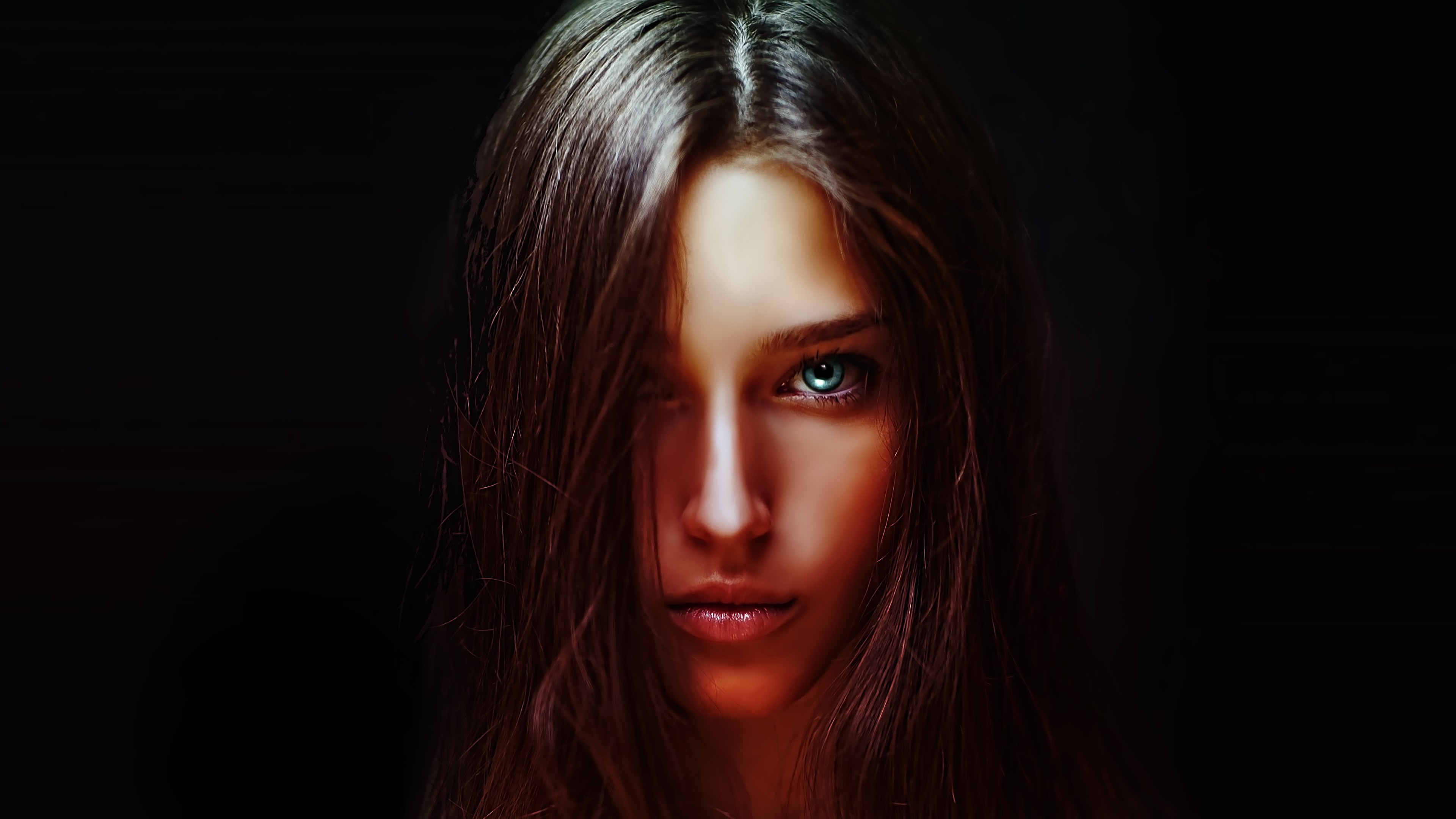 Woman's face with striking blue eyes HD Wallpaper