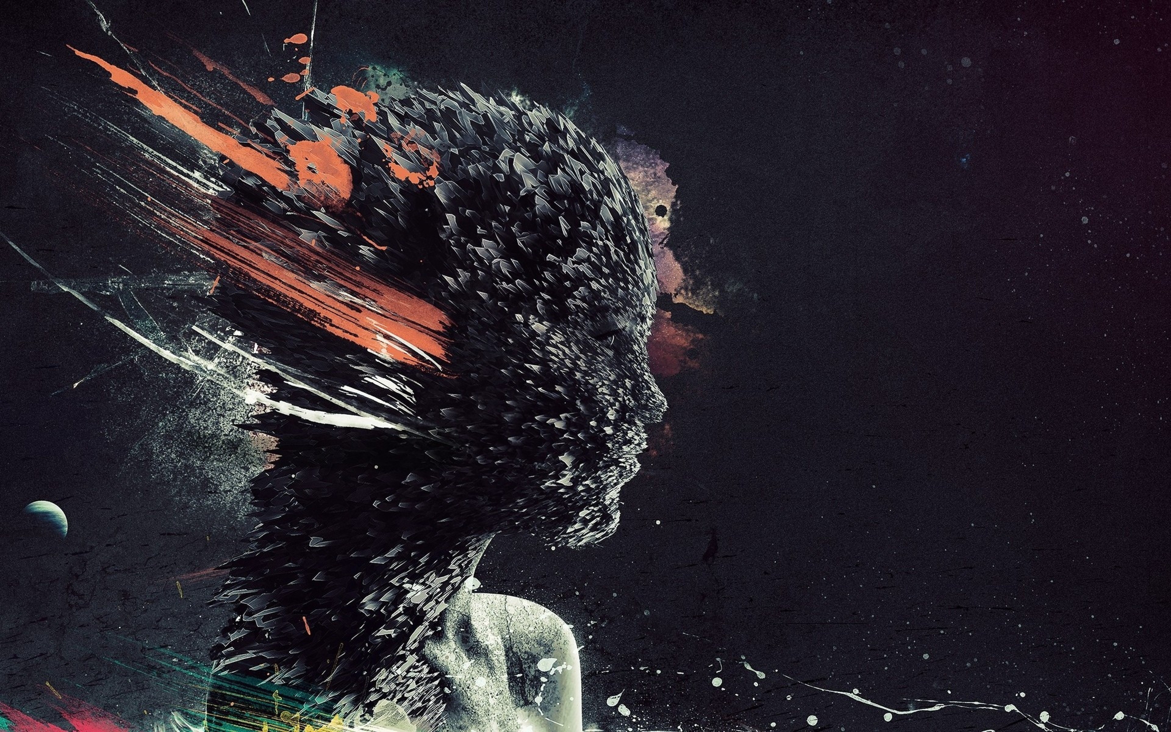 Abstract digital art of a woman's face dissolving HD Wallpaper
