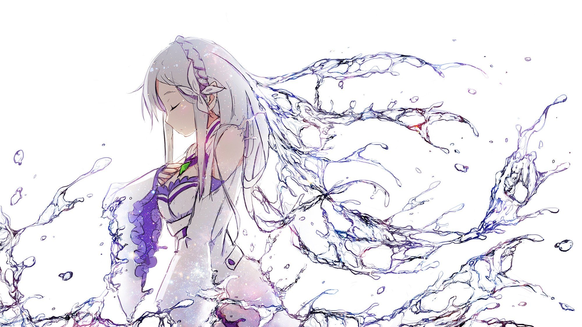 Emilia from Re:Zero with water effects HD Wallpaper