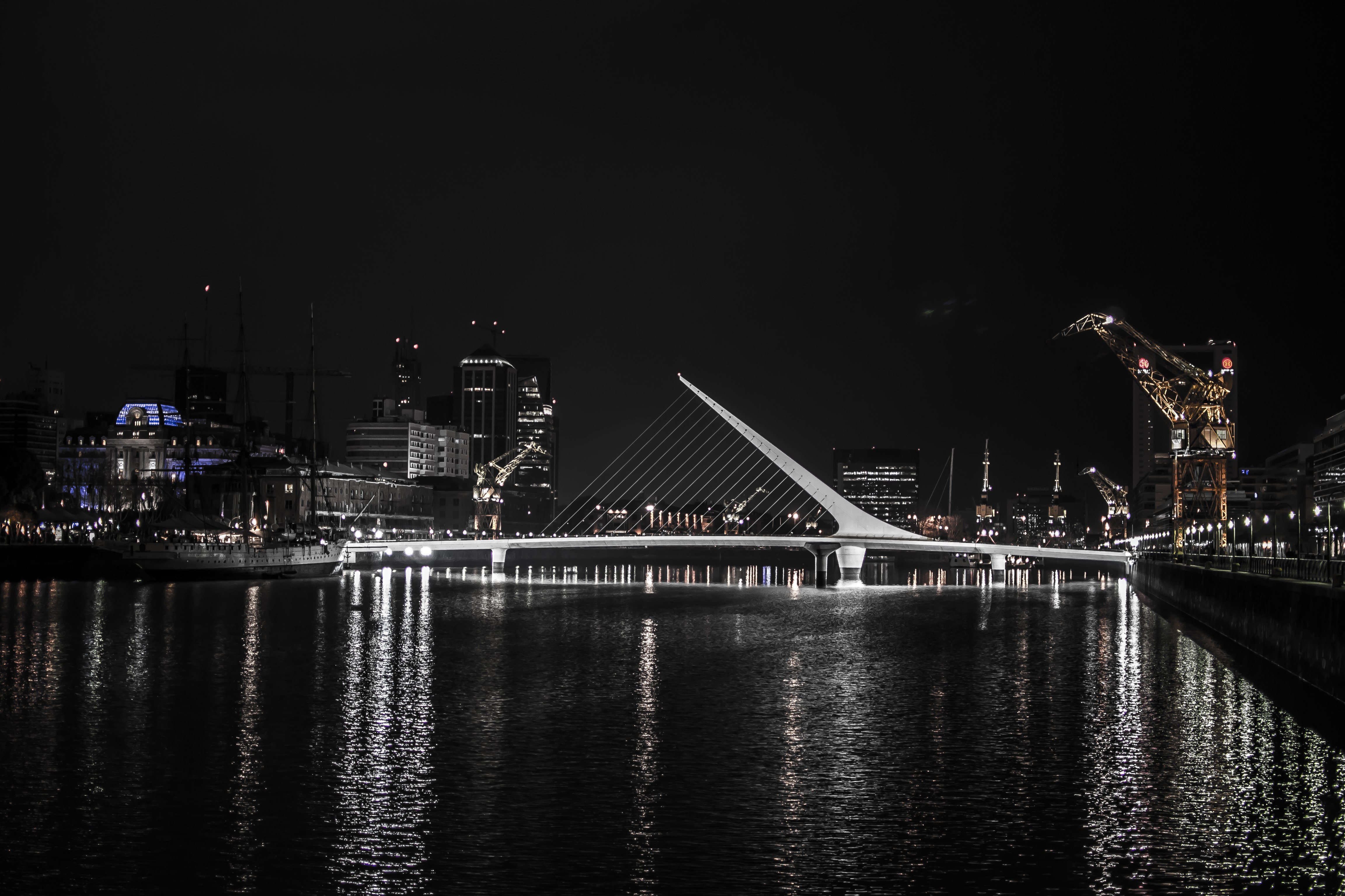 Puente de la Mujer bridge at night in Buenos Aires HD Wallpaper