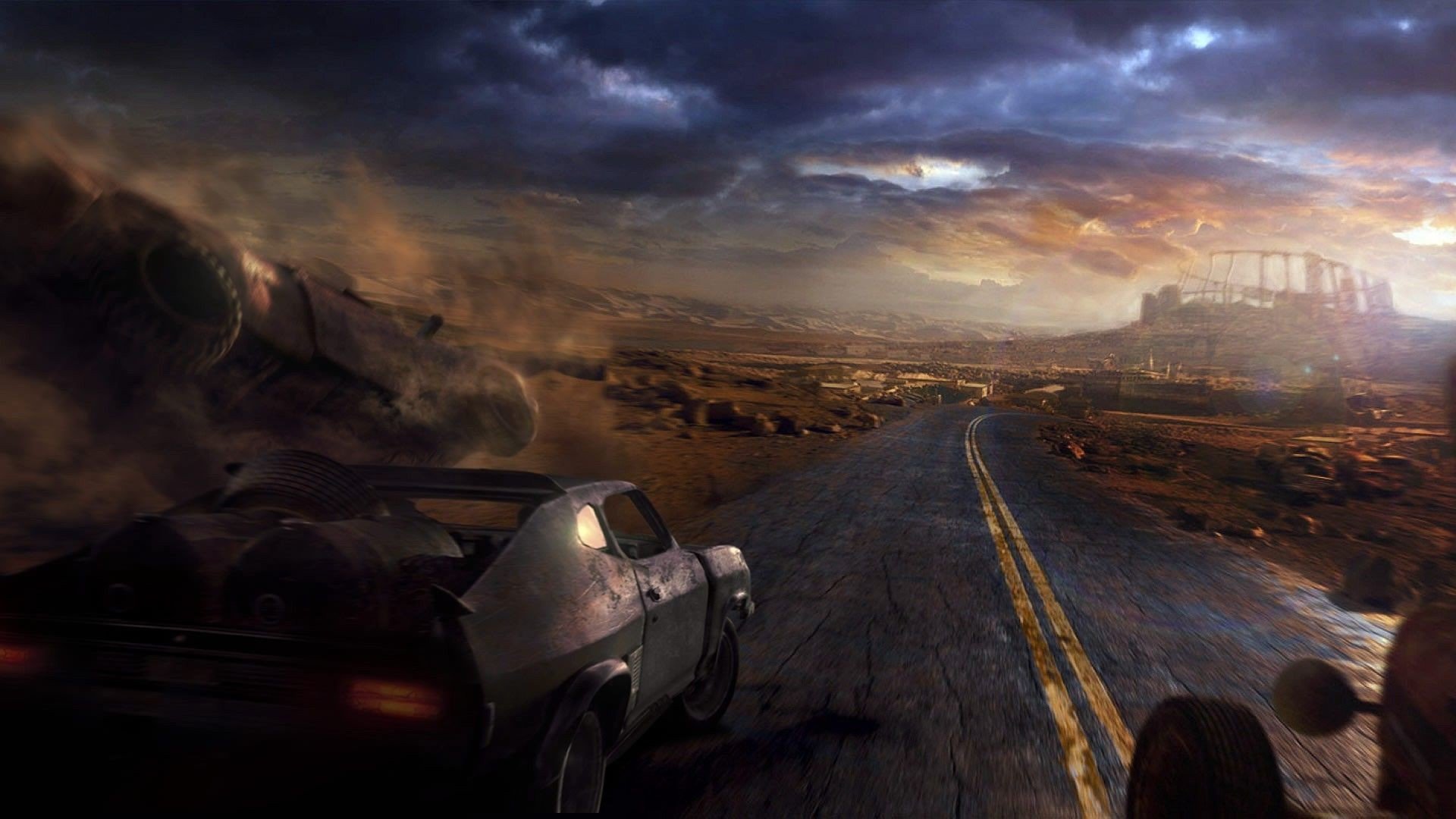 Mad Max: Fury Road car chase in desert HD Wallpaper