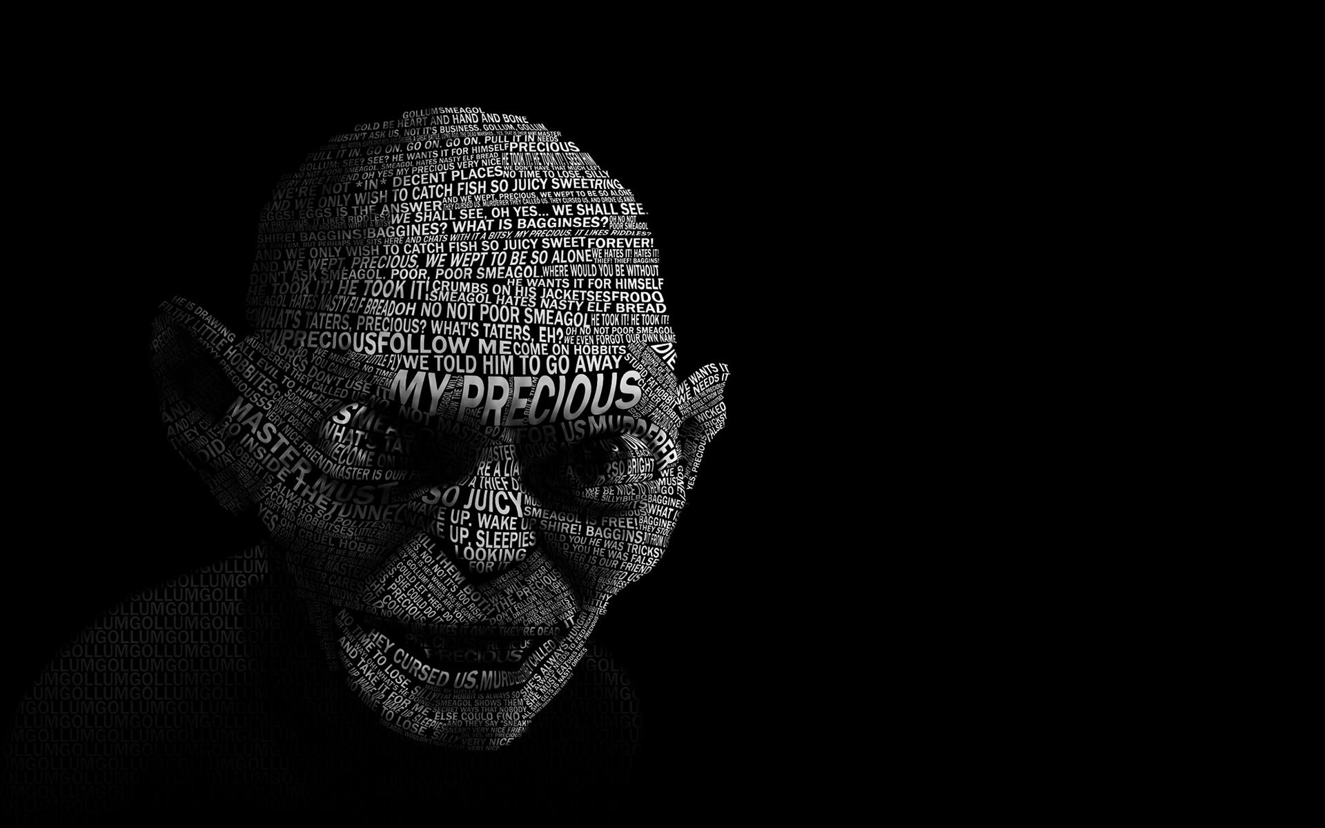 Gollum from The Lord of the Rings Typography HD Wallpaper