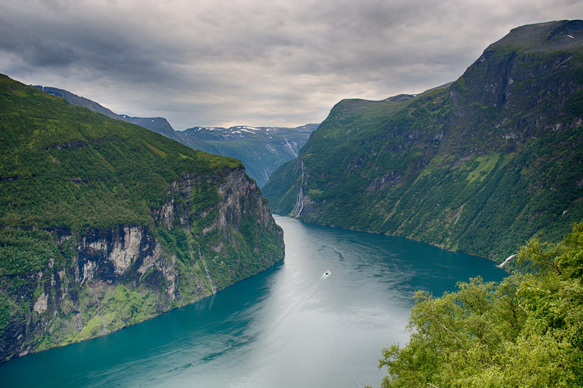 Geirangerfjord Norway Mountains River Clouds HD Wallpaper