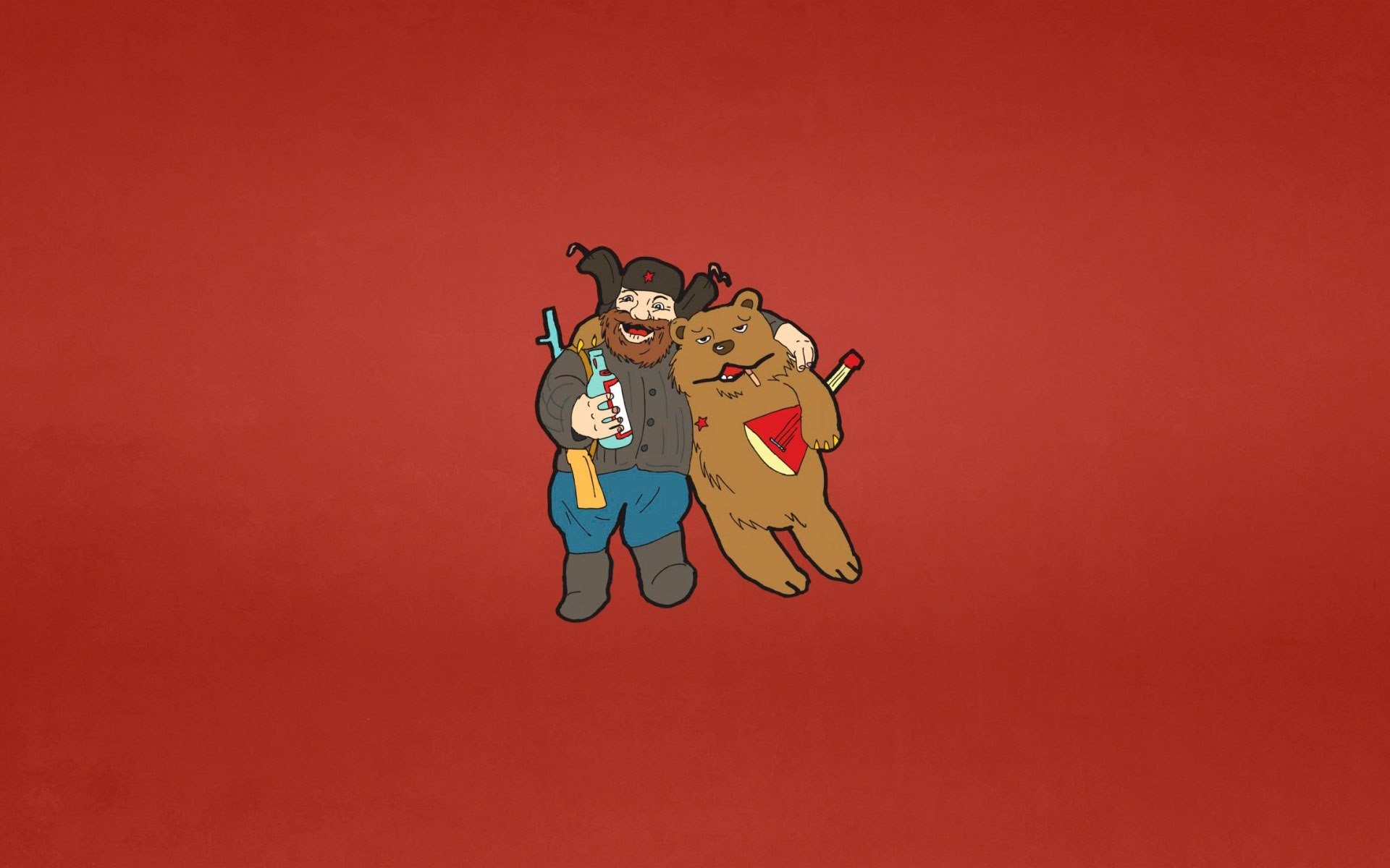 Drunk Russian Man and Bear with Balalaika HD Wallpaper