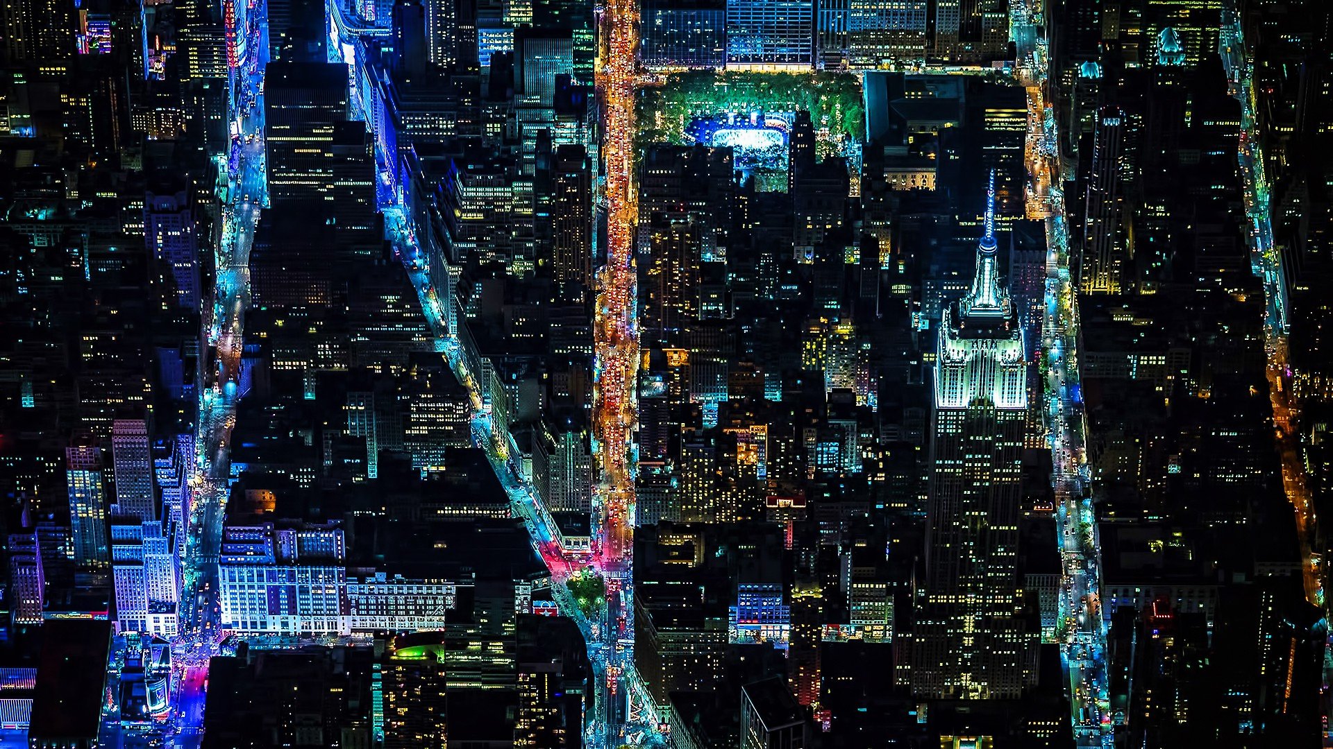 Aerial view of New York City at night HD Wallpaper