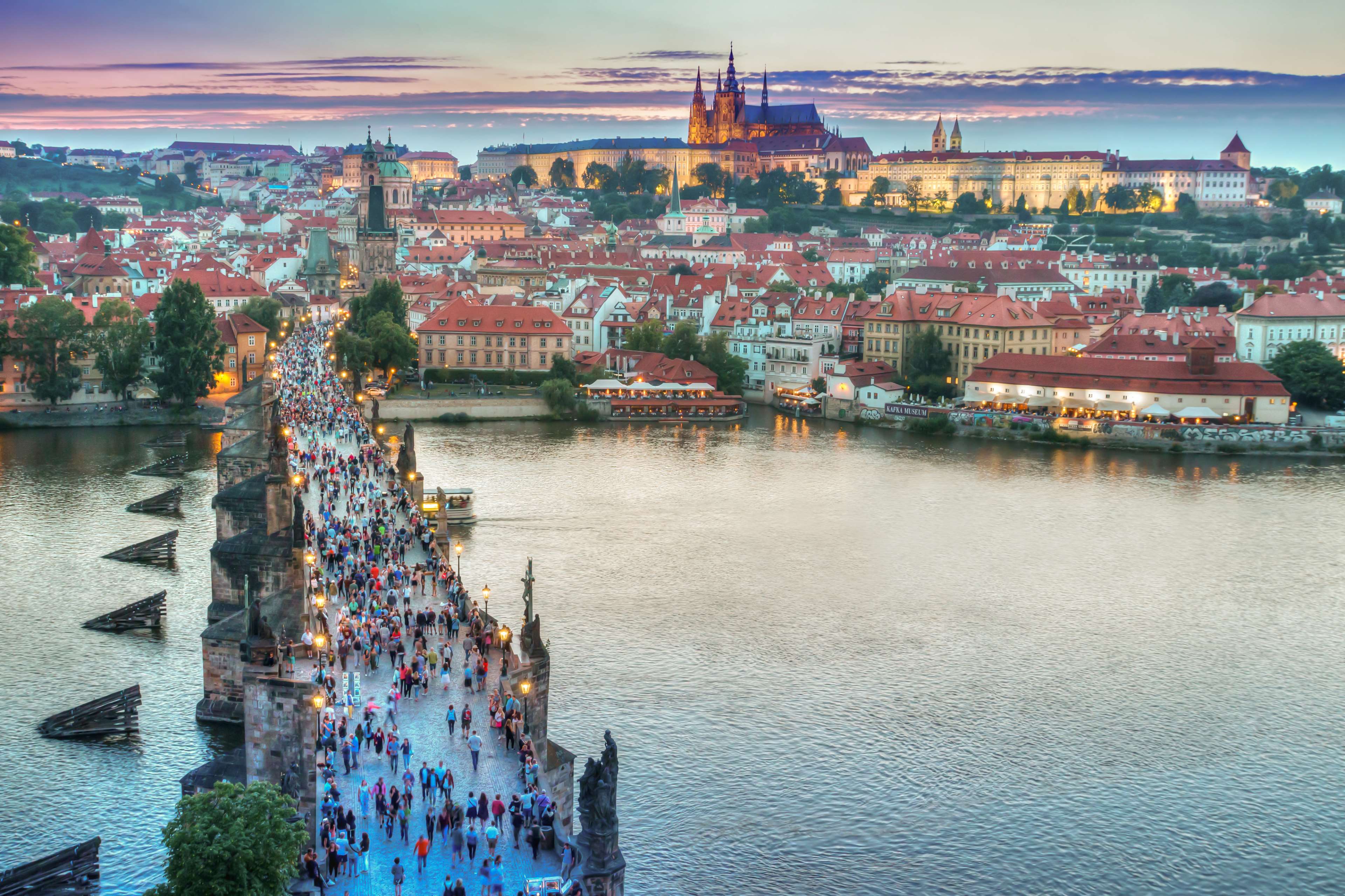Charles Bridge, Prague, Czech Republic at Dusk HD Wallpaper