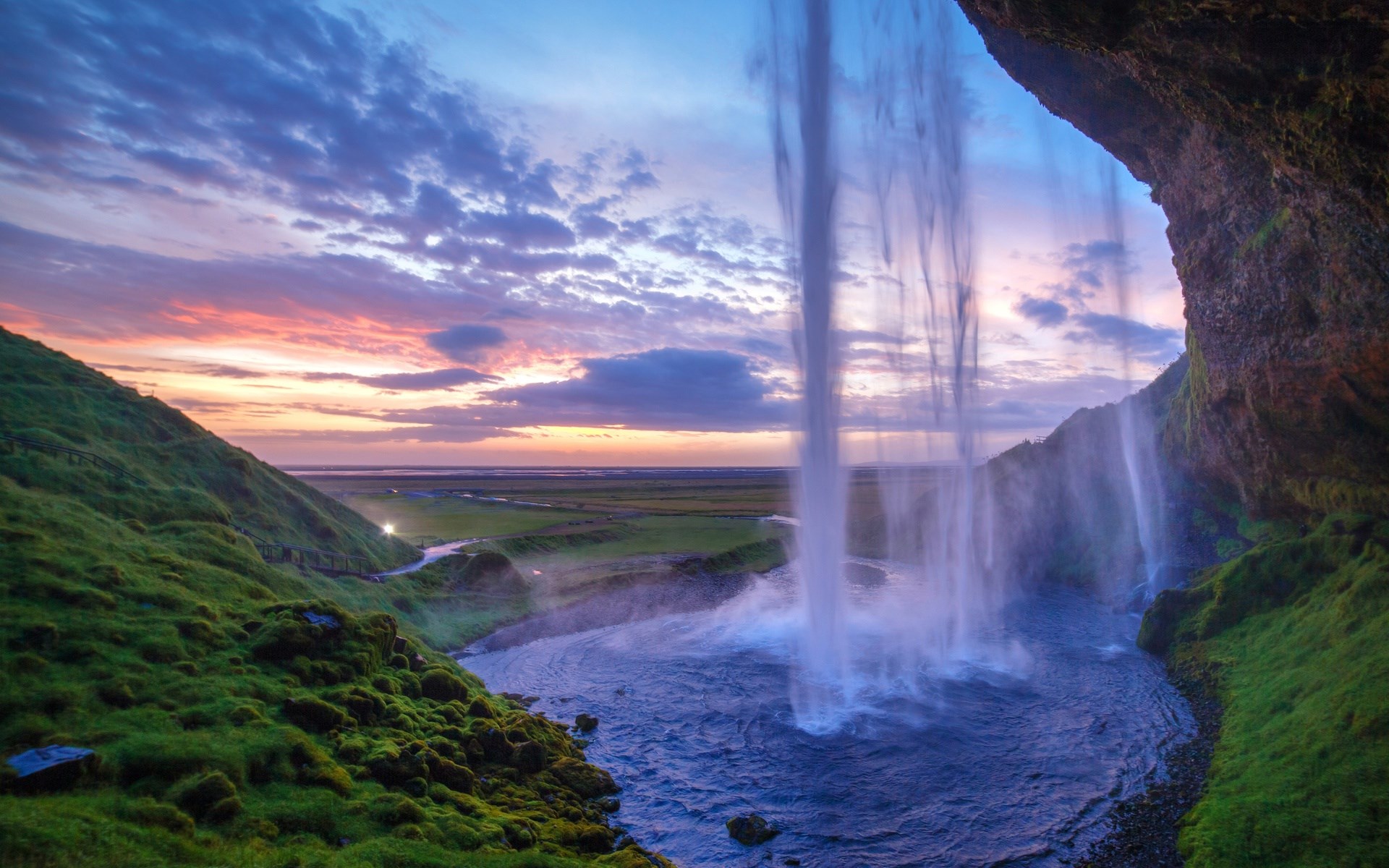Seljalandsfoss waterfall at sunset in Iceland HD Wallpaper