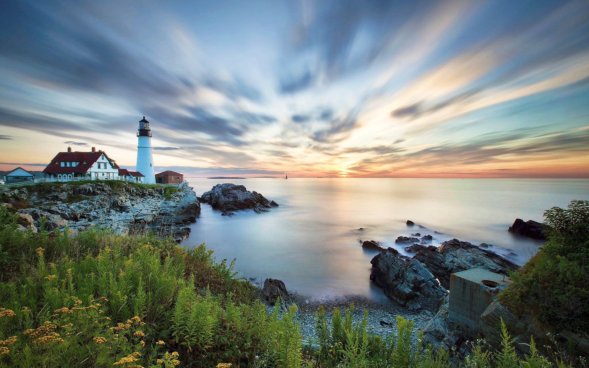 Portland Head Light Lighthouse at Sunset HD Wallpaper