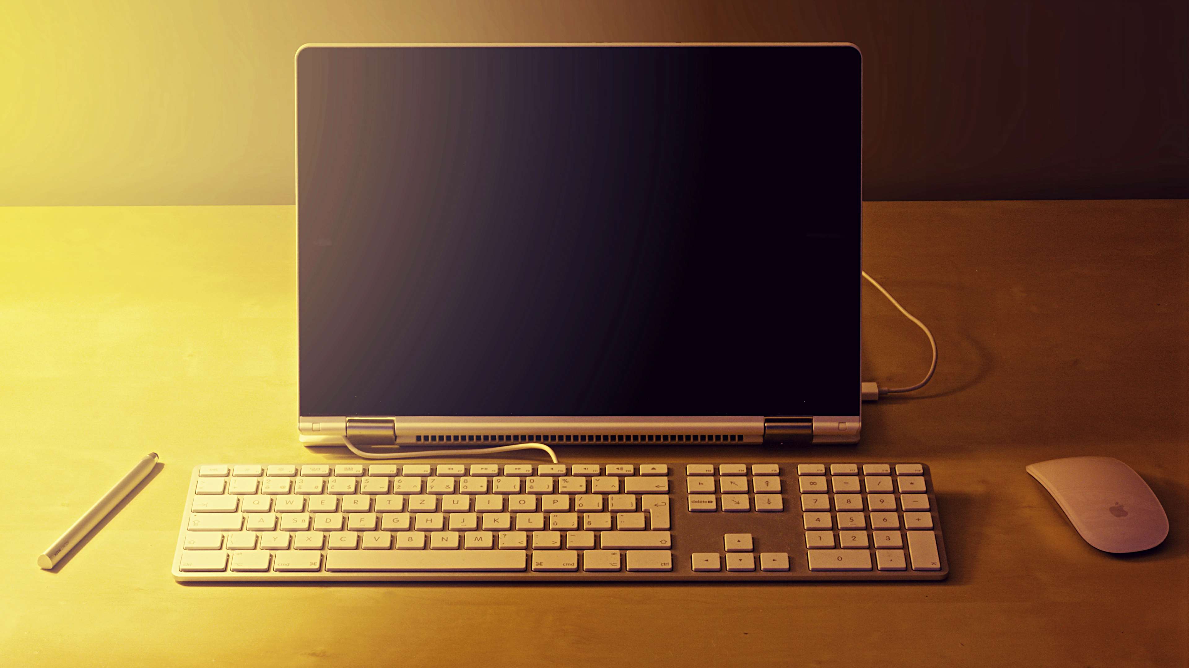 Apple 4K Computer Setup with Keyboard and Mouse HD Wallpaper
