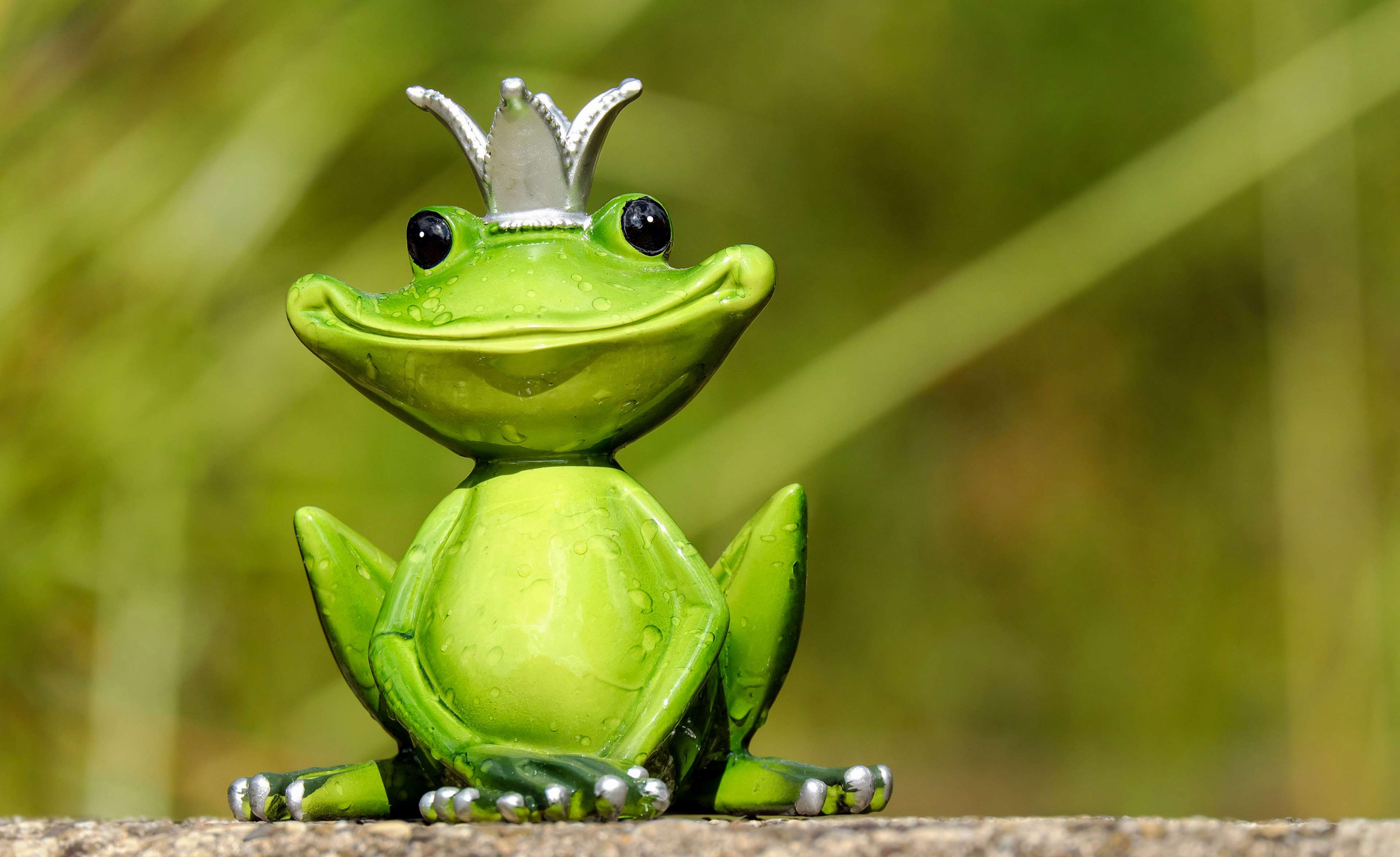 Green ceramic frog figurine wearing a crown HD Wallpaper