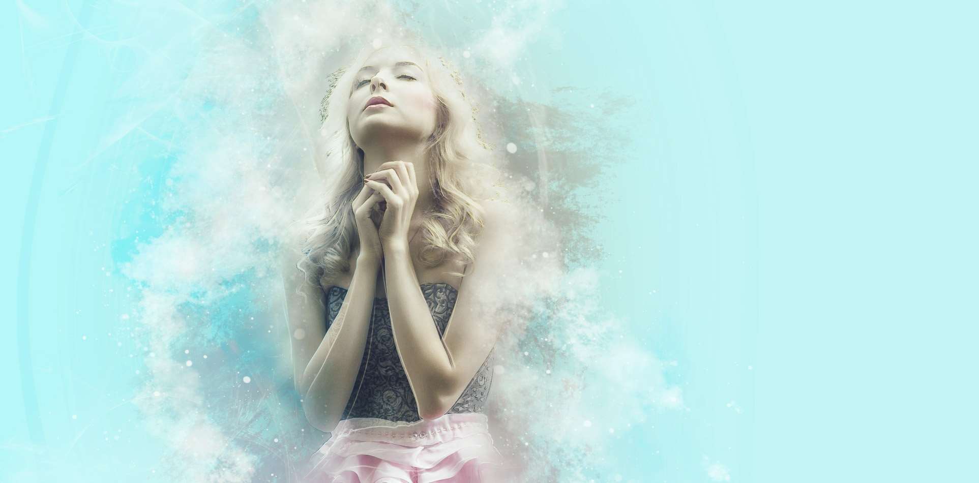 Woman praying with ethereal light and smoke HD Wallpaper