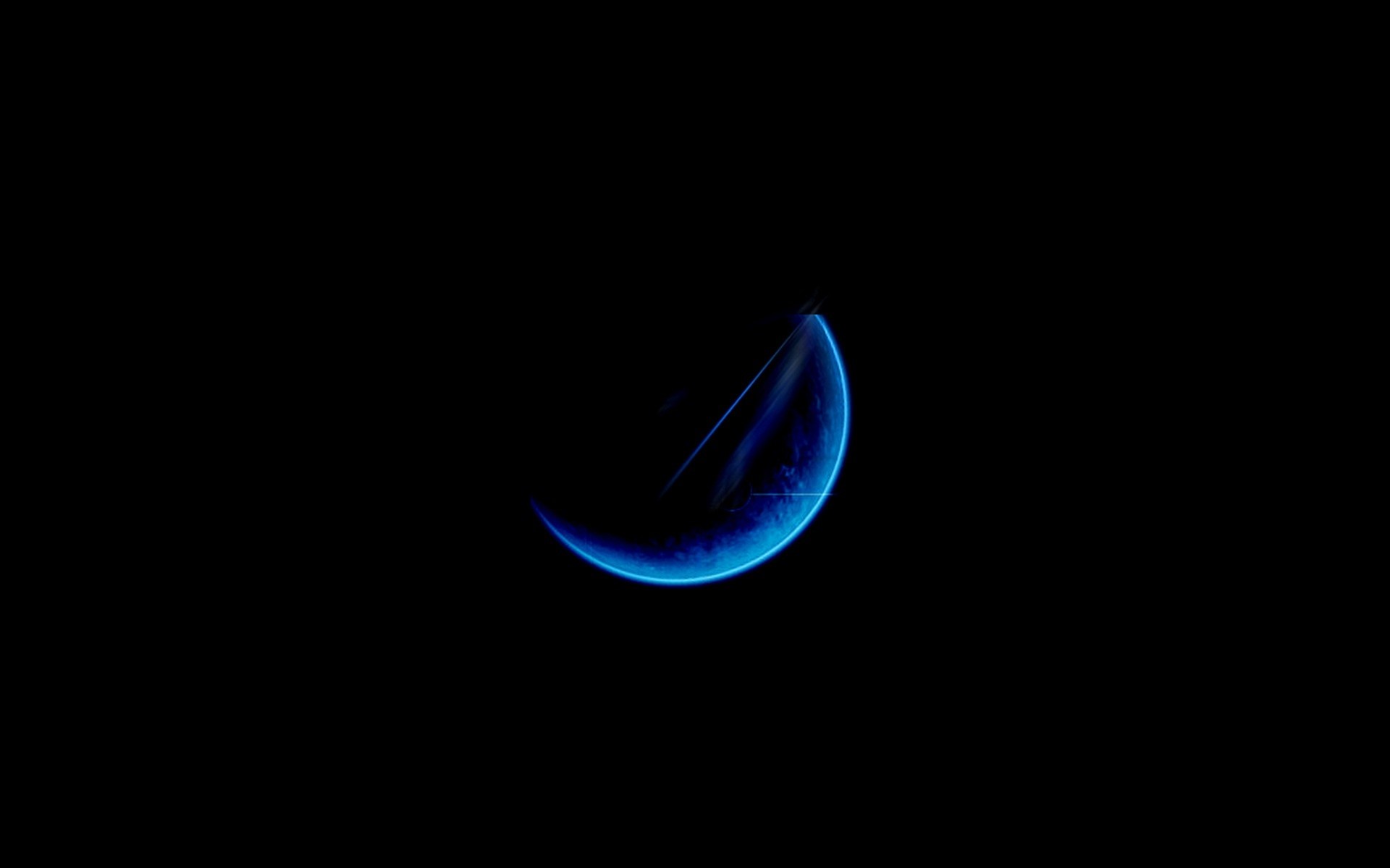 Blue crescent moon with light on black background HD Wallpaper