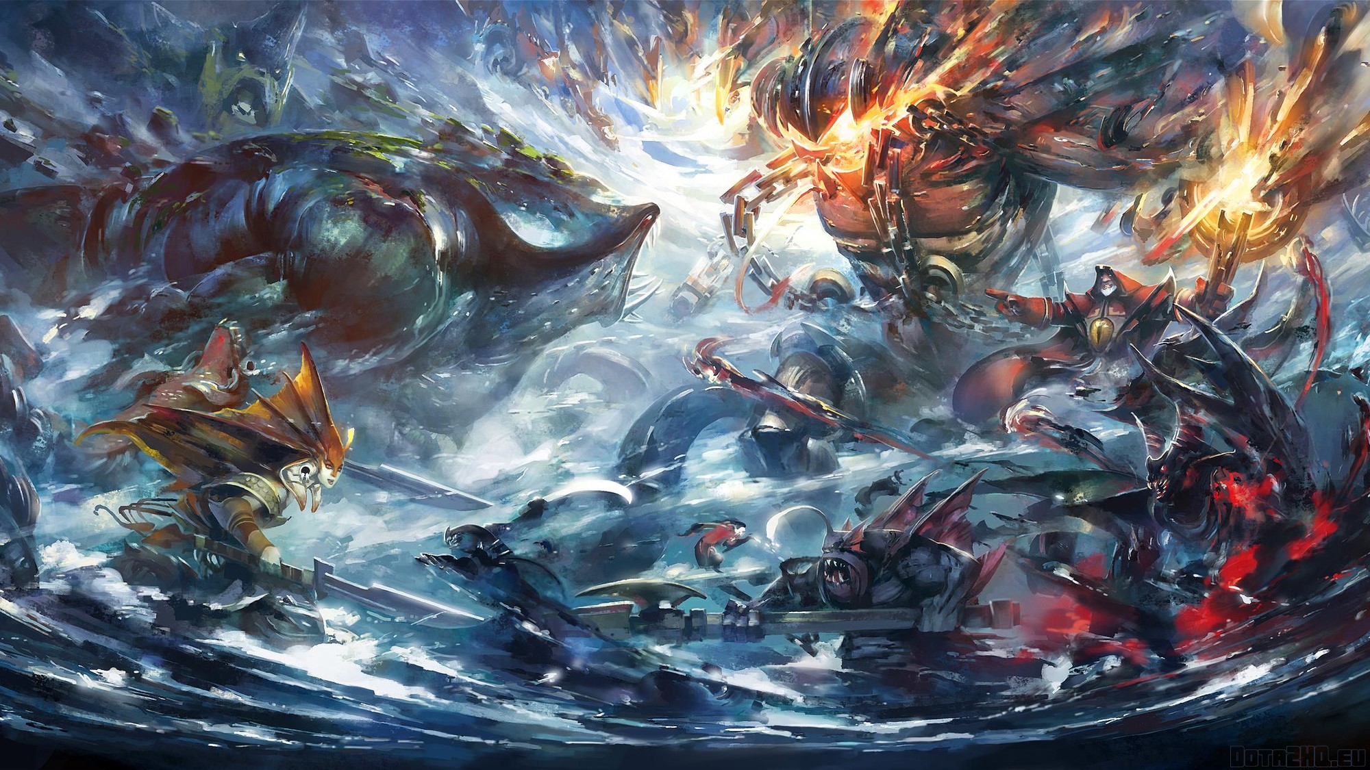 Dota 2 characters in a chaotic battle HD Wallpaper