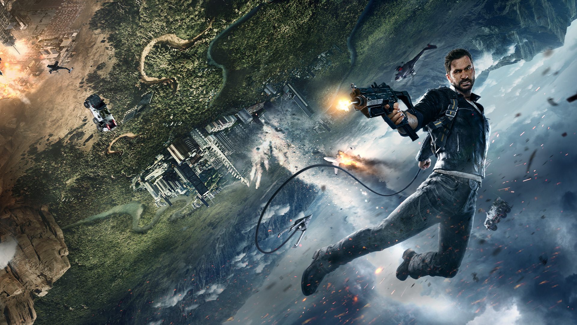 Rico Rodriguez from Just Cause 4 in mid-air HD Wallpaper