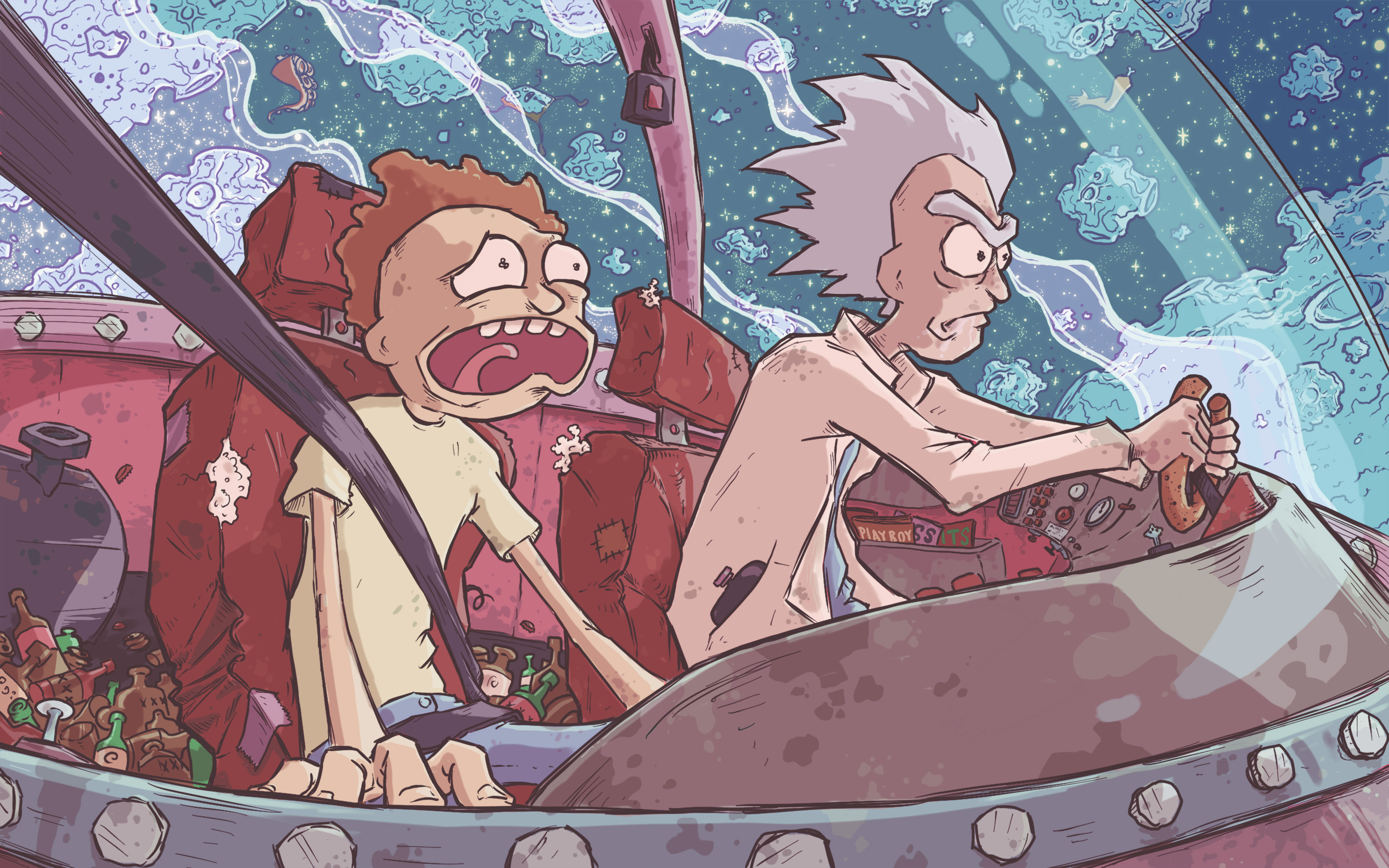 Rick and Morty in a spaceship HD Wallpaper