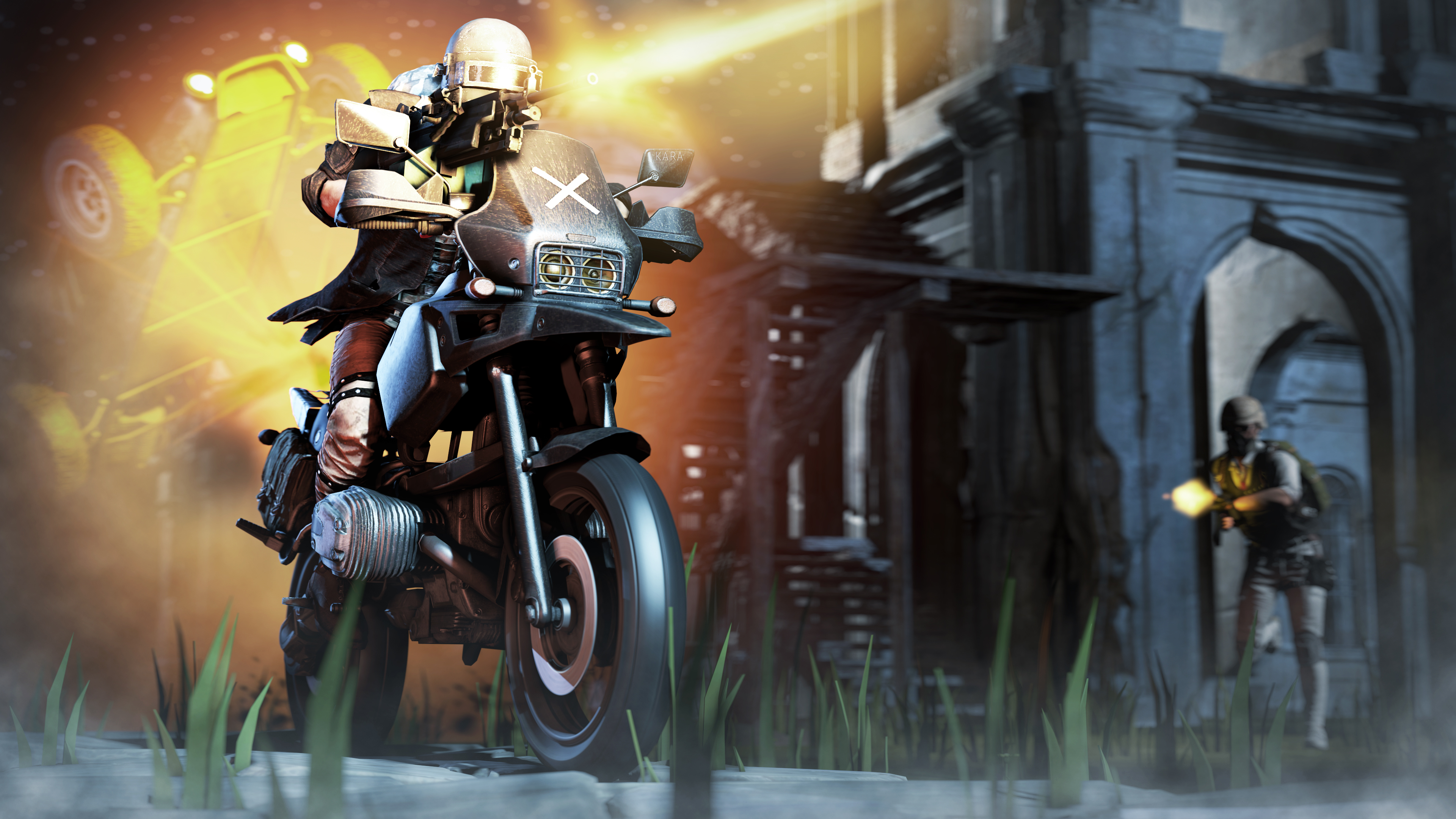 PlayerUnknown's Battlegrounds character on a motorcycle HD Wallpaper
