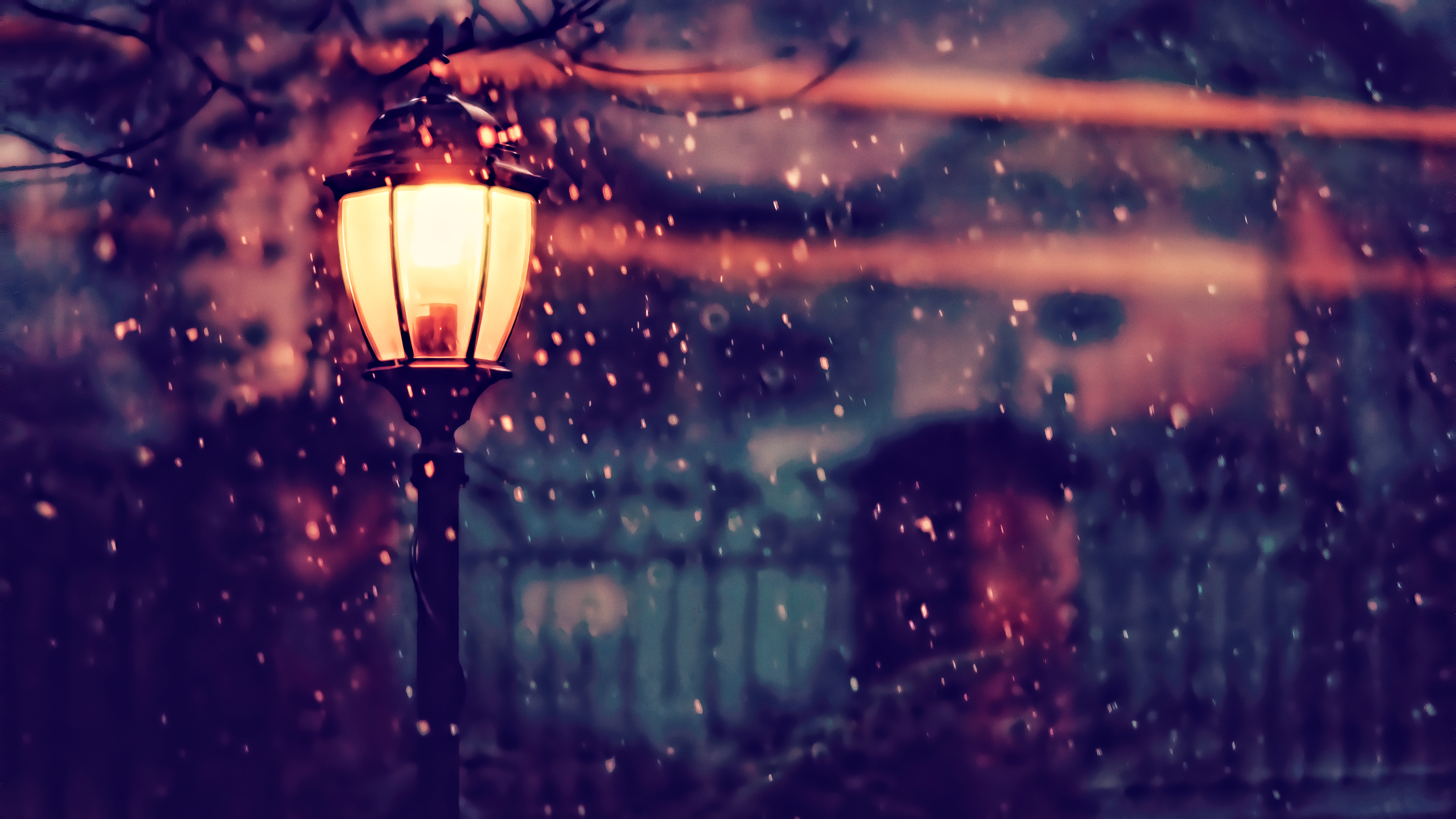 Street lamp in snow at night HD Wallpaper