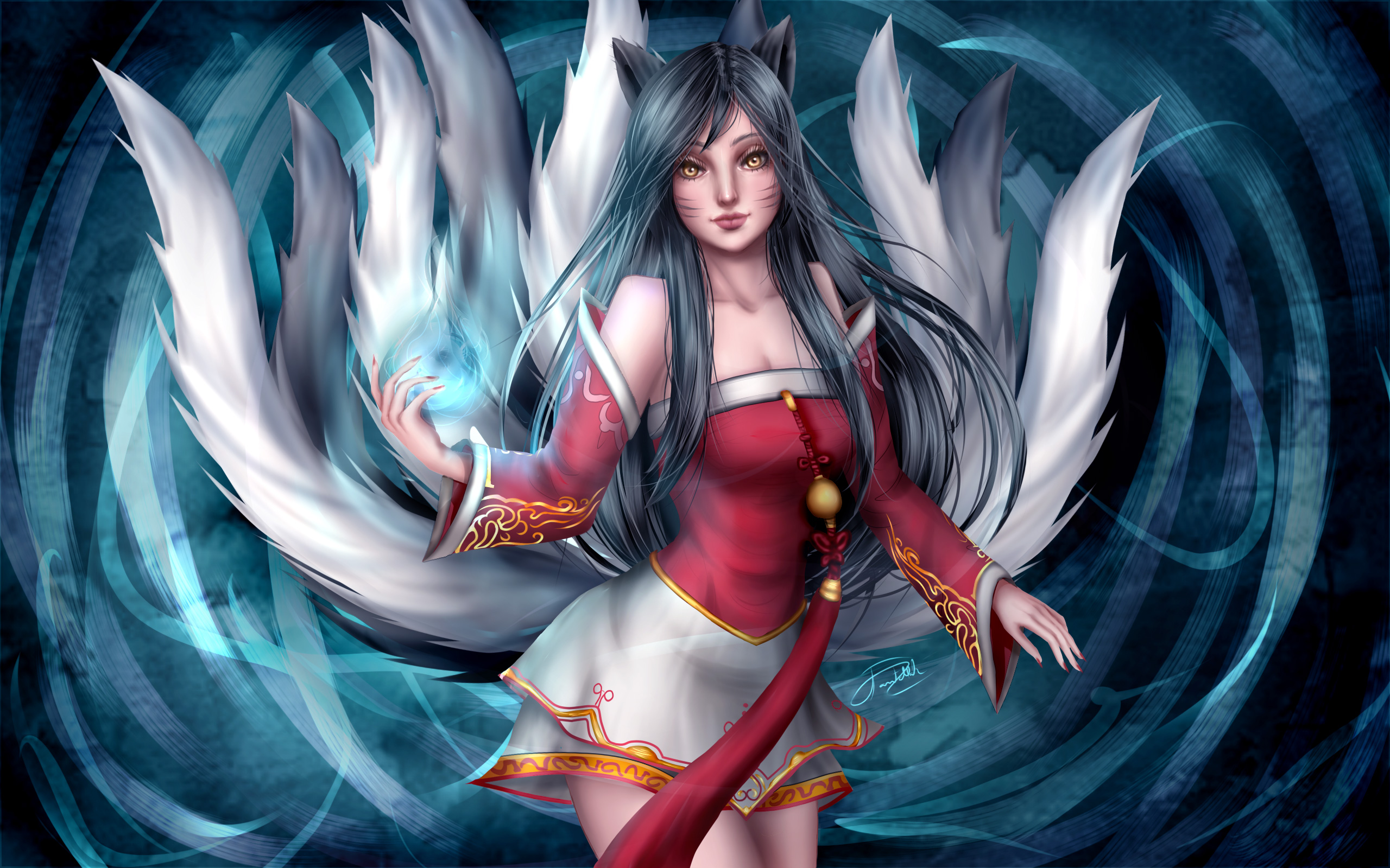 Ahri from League of Legends artwork HD Wallpaper