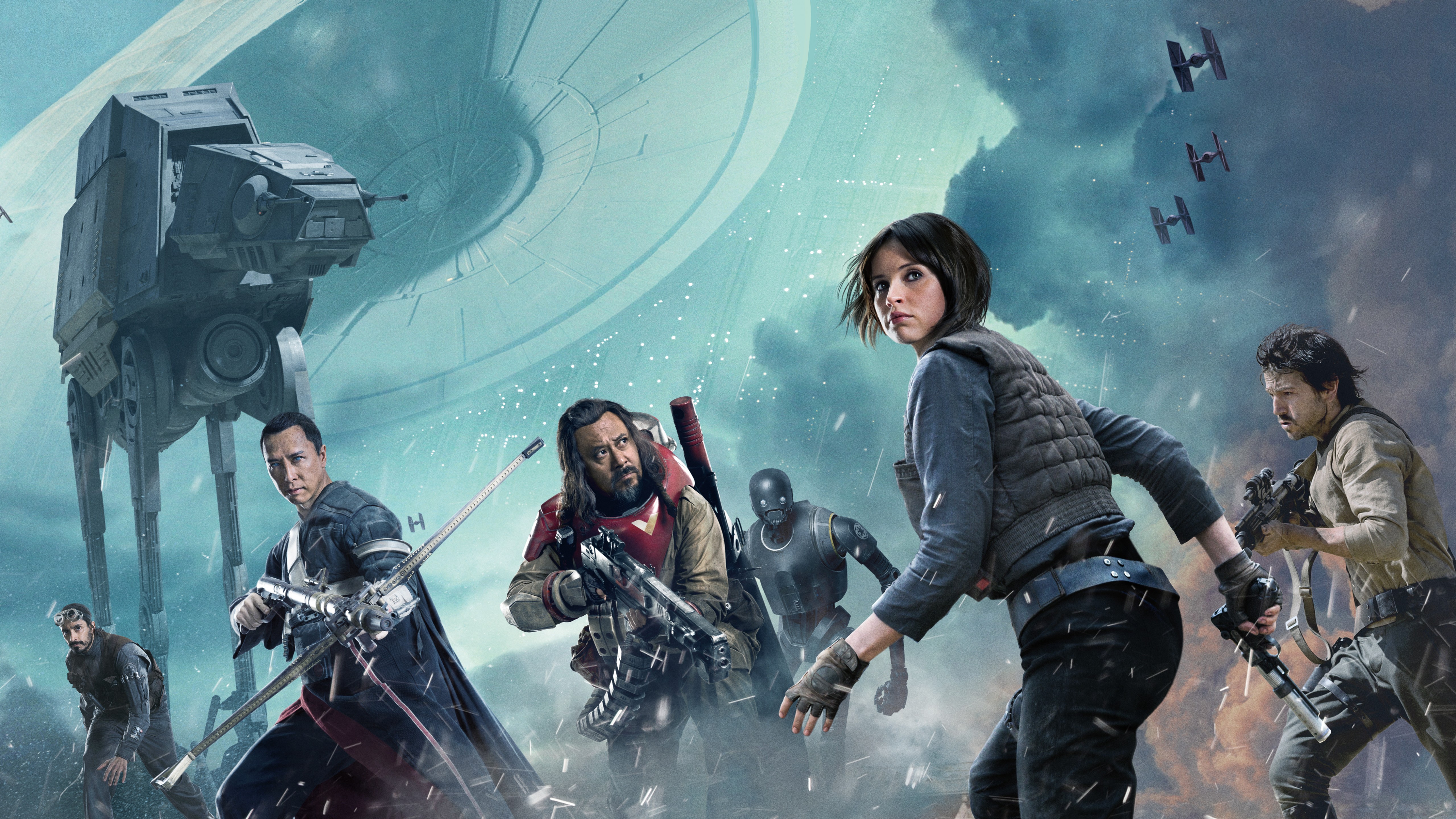 Rogue One: A Star Wars Story characters and AT-AT walker HD Wallpaper
