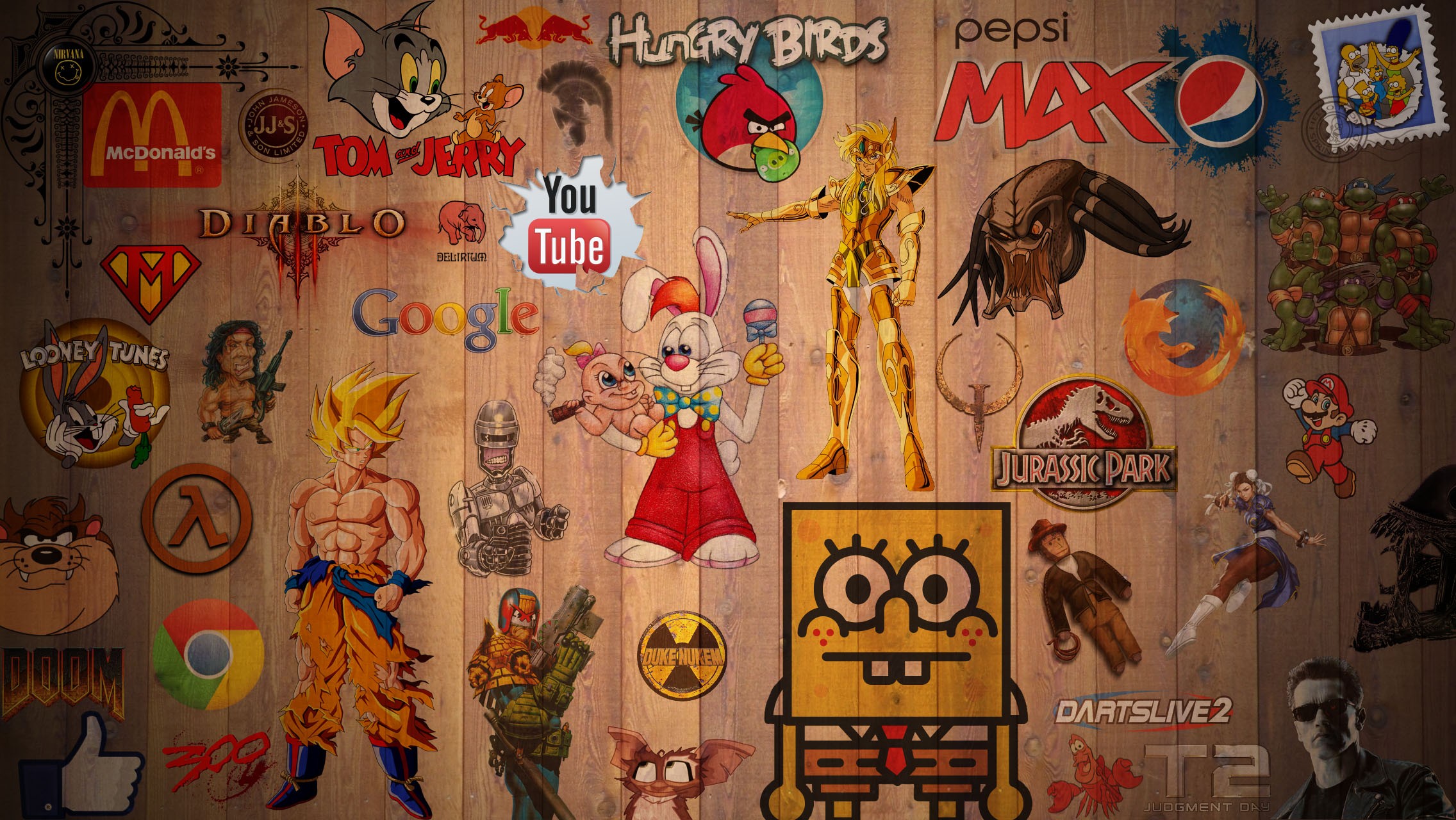 Collage of Pop Culture Logos and Characters HD Wallpaper