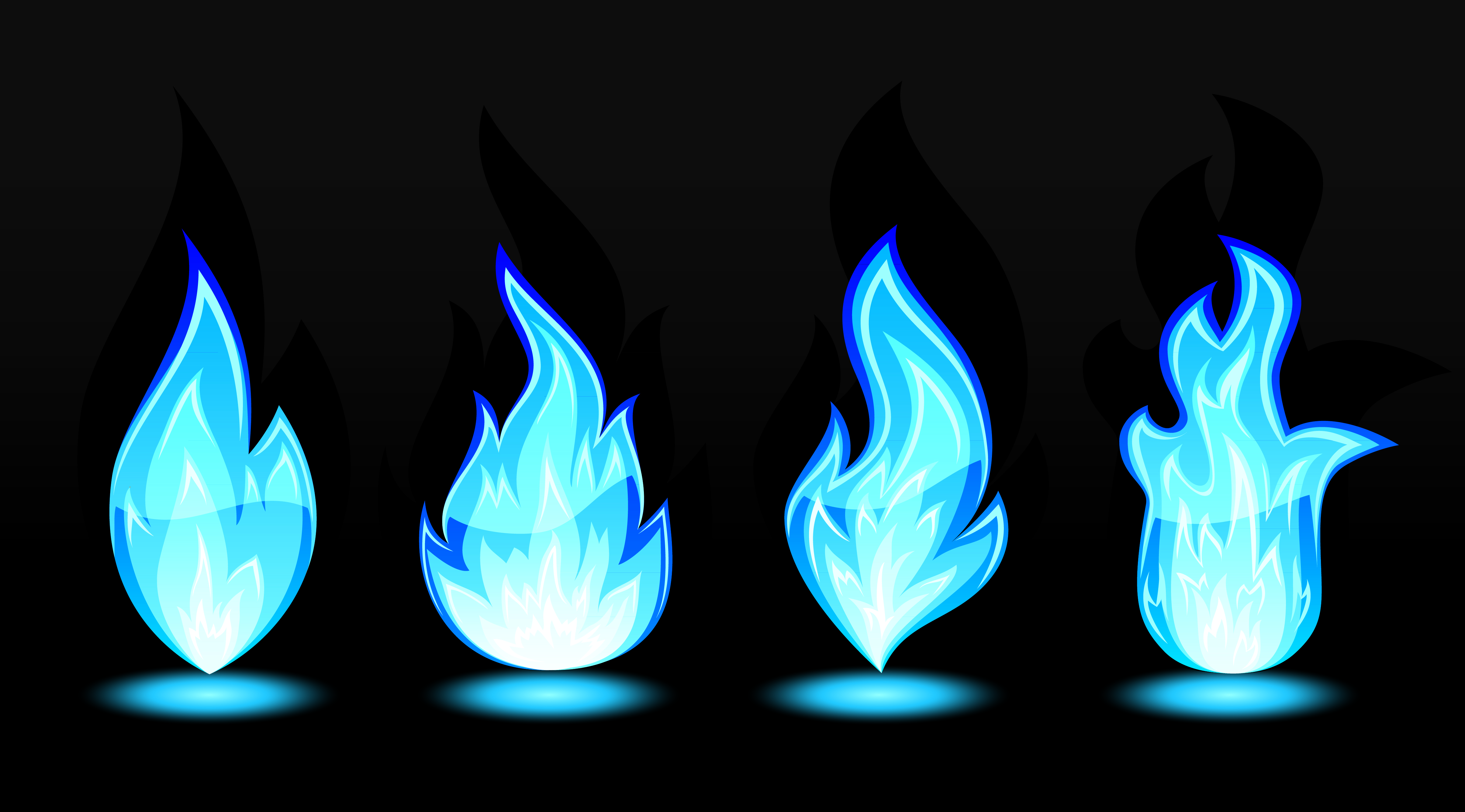 Four stylized blue flames on a dark background HD Wallpaper
