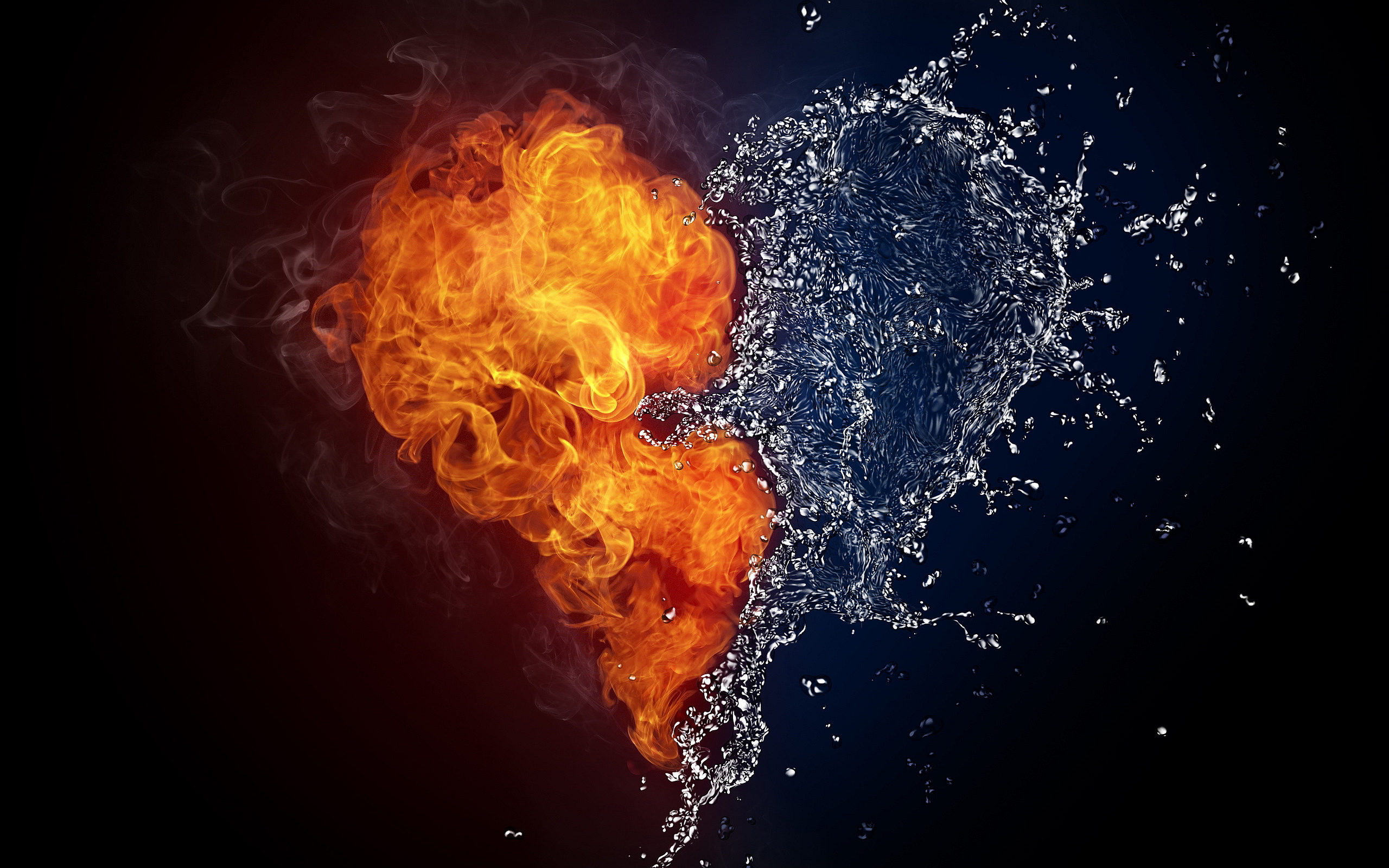 Heart shape made of fire and water HD Wallpaper