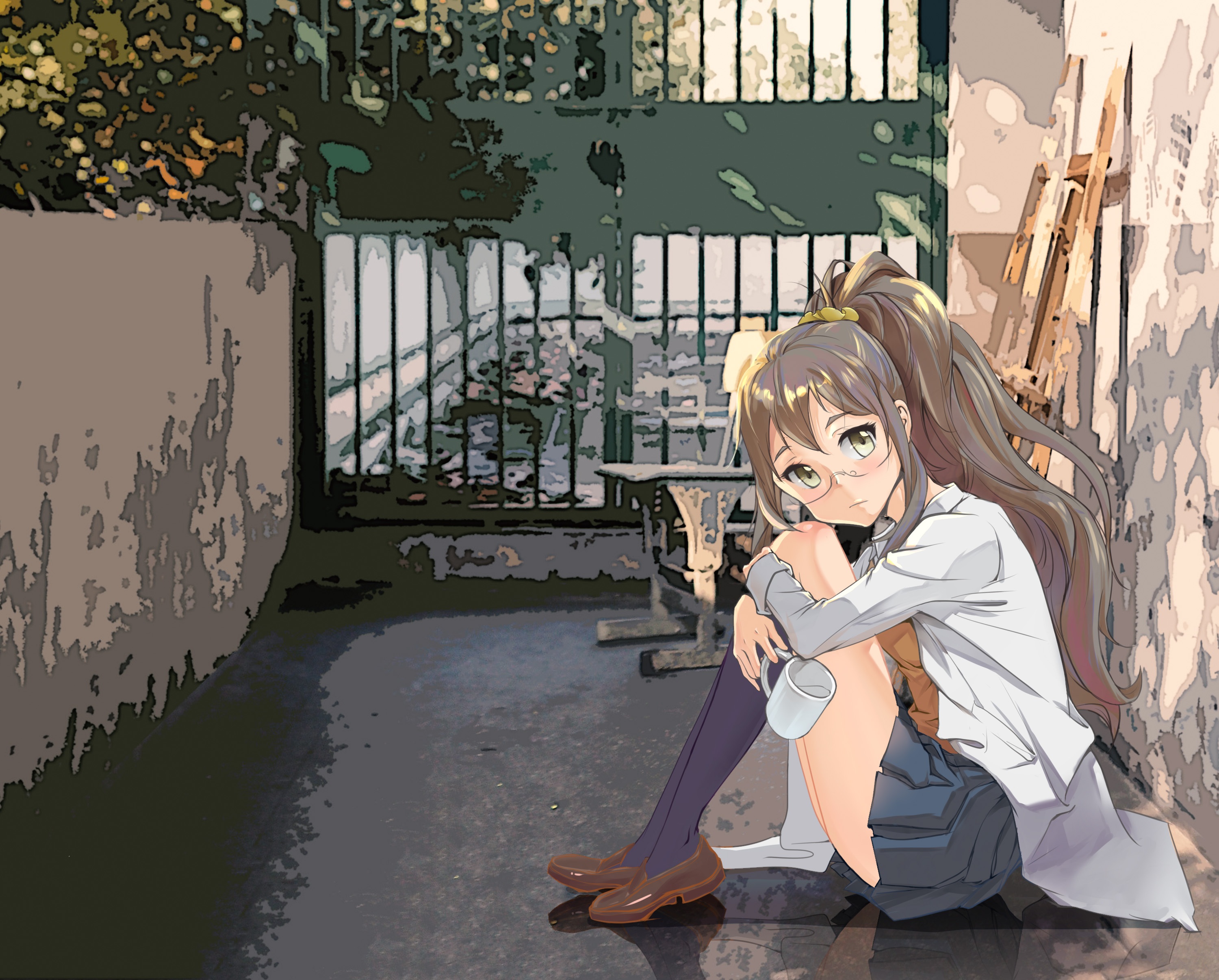 Rio Futaba sitting in an alleyway HD Wallpaper