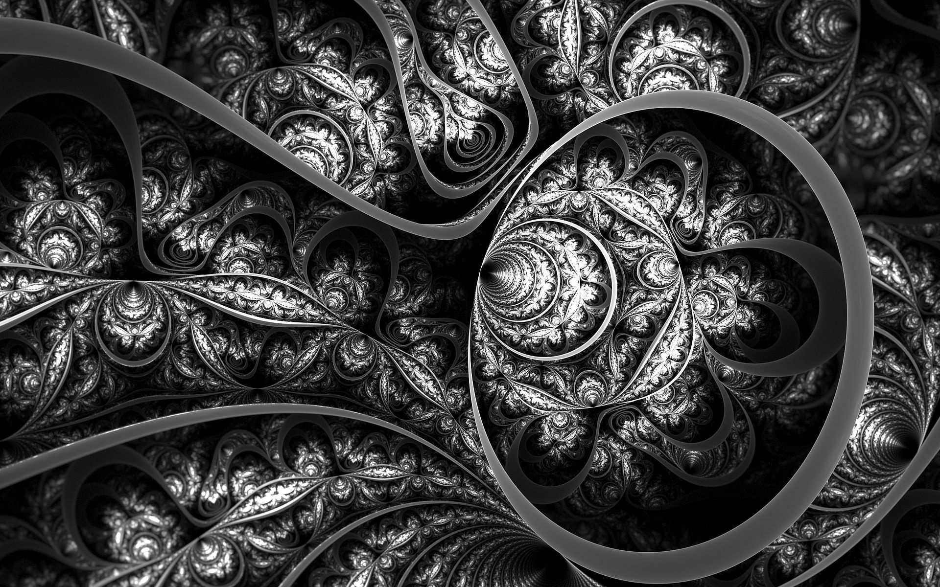 Intricate Black and White Fractal Spiral Art HD Wallpaper