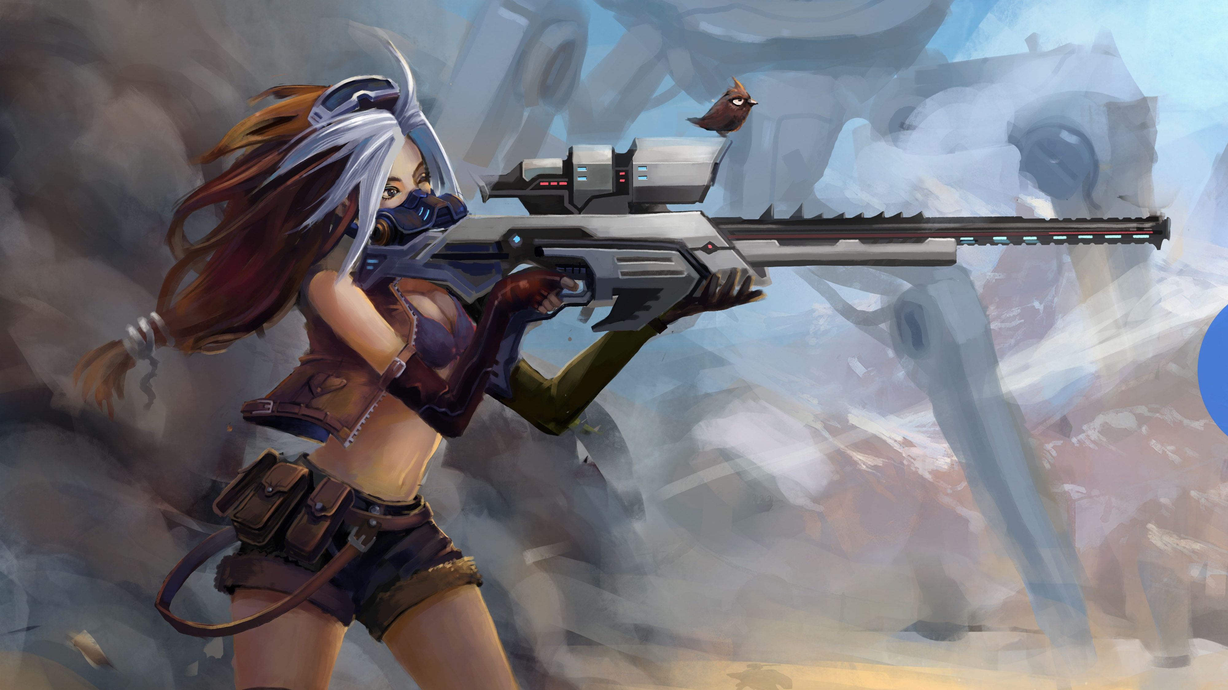 Woman warrior with rifle and bird HD Wallpaper