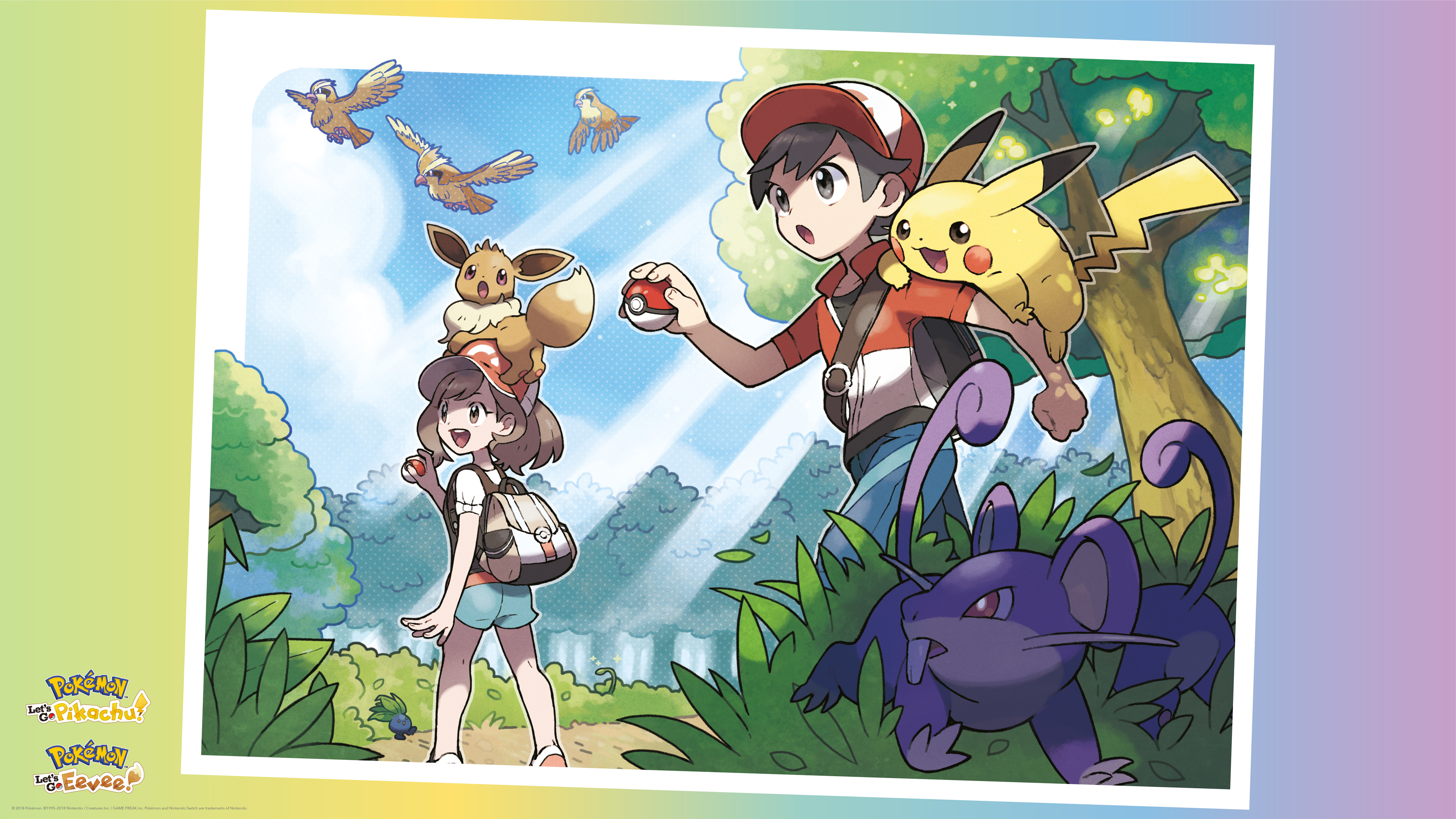 Pokémon Let's Go Pikachu and Eevee with characters HD Wallpaper
