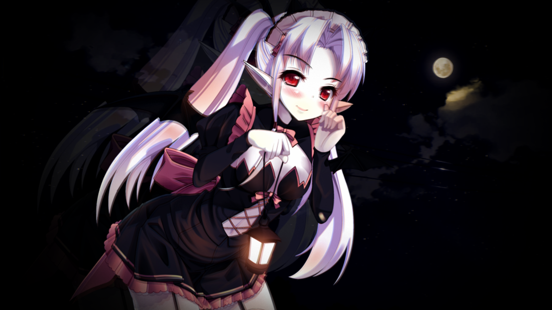 Anime girl with pigtails holding a lantern at night HD Wallpaper