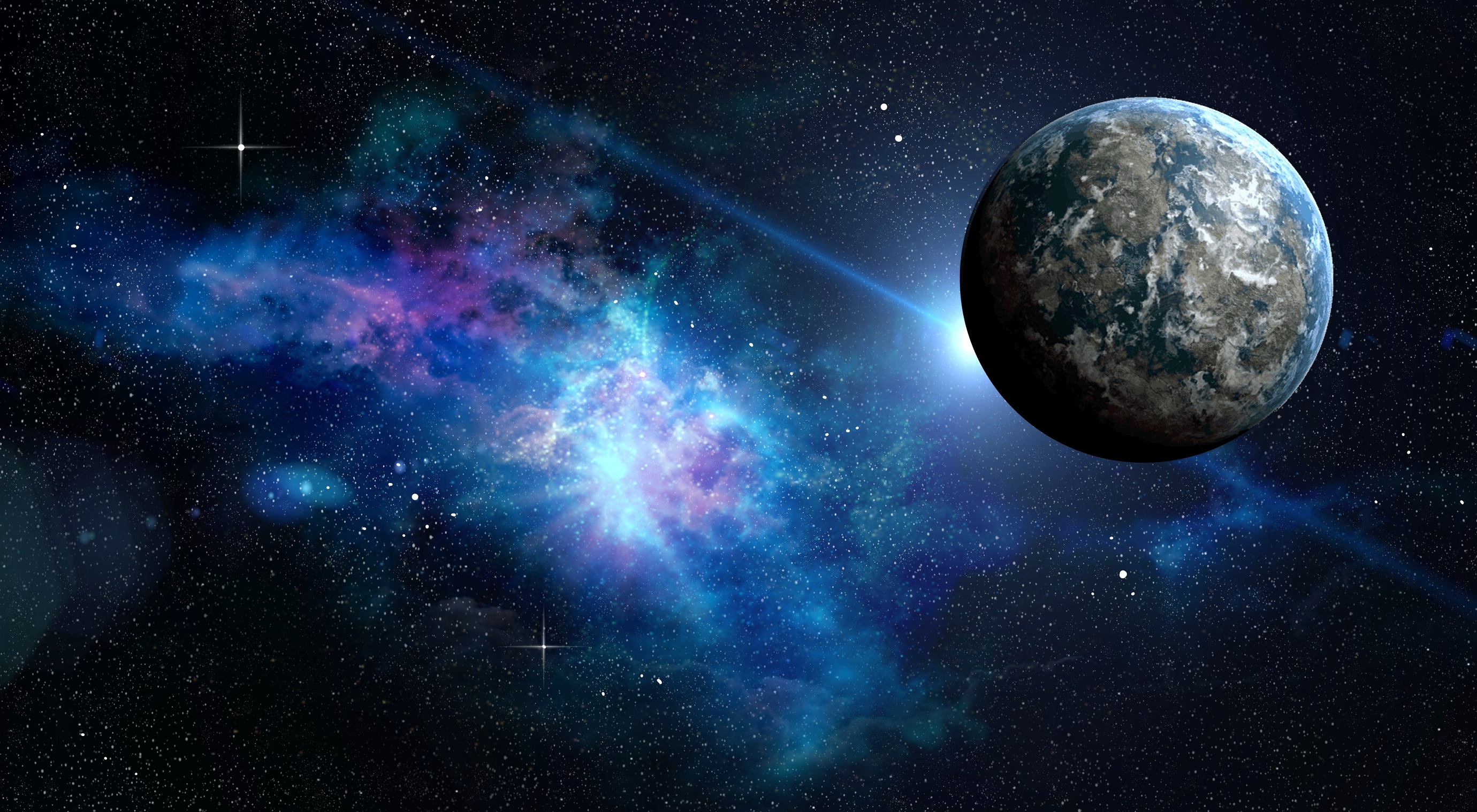 Planet in a colorful nebula with stars HD Wallpaper