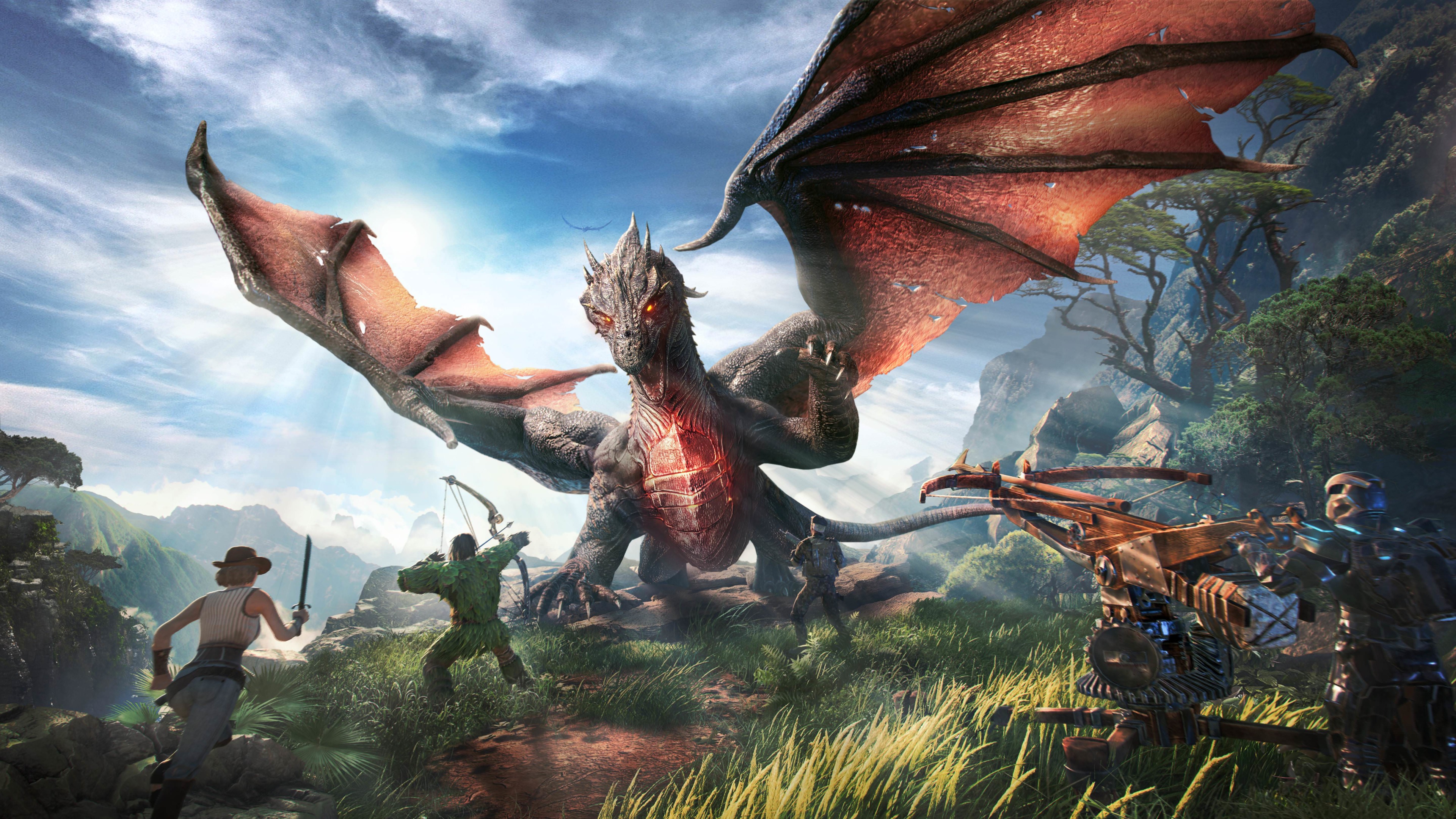 Dragon and adventurers in ARK Park HD Wallpaper