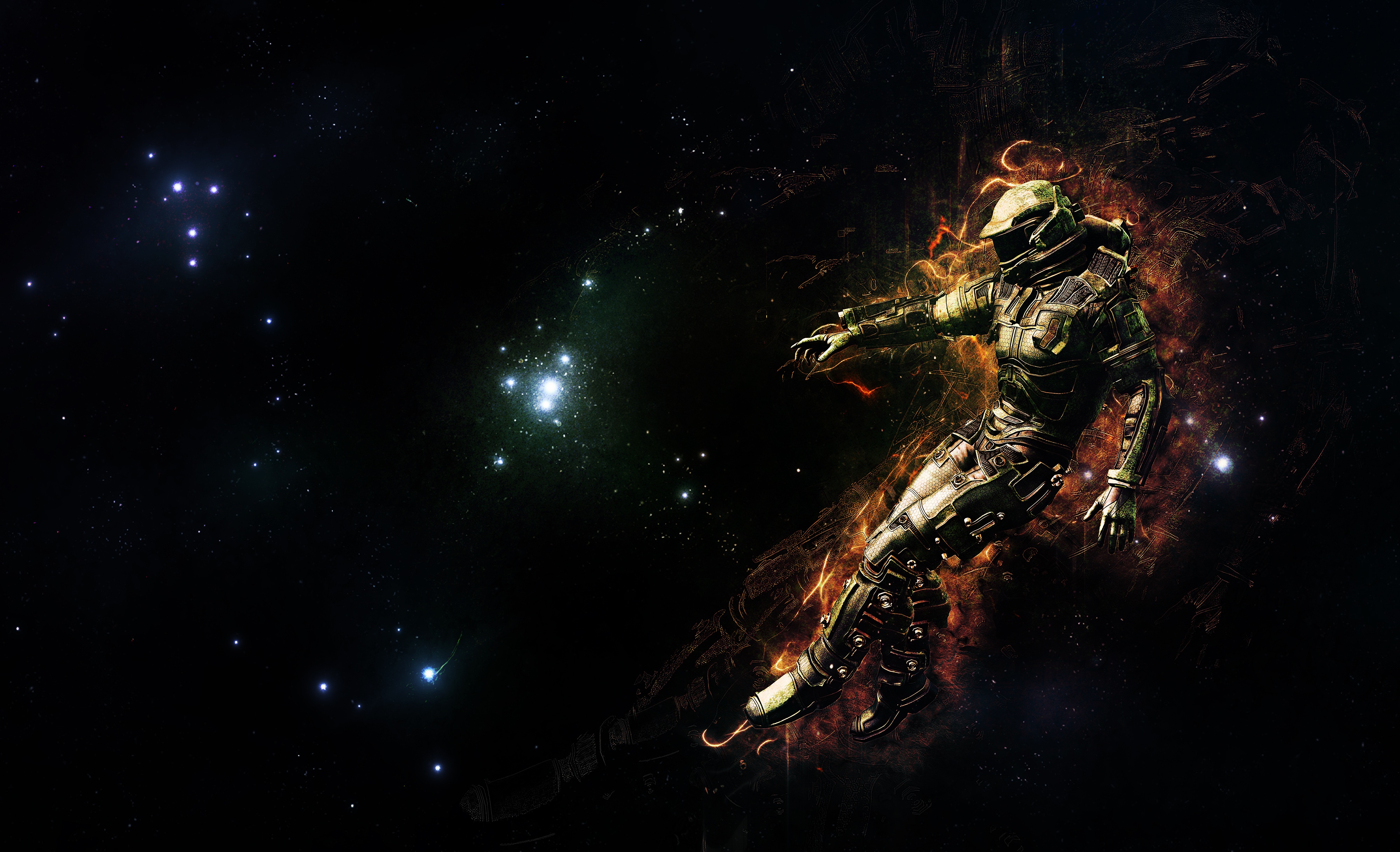 Astronaut in space with fiery effects HD Wallpaper
