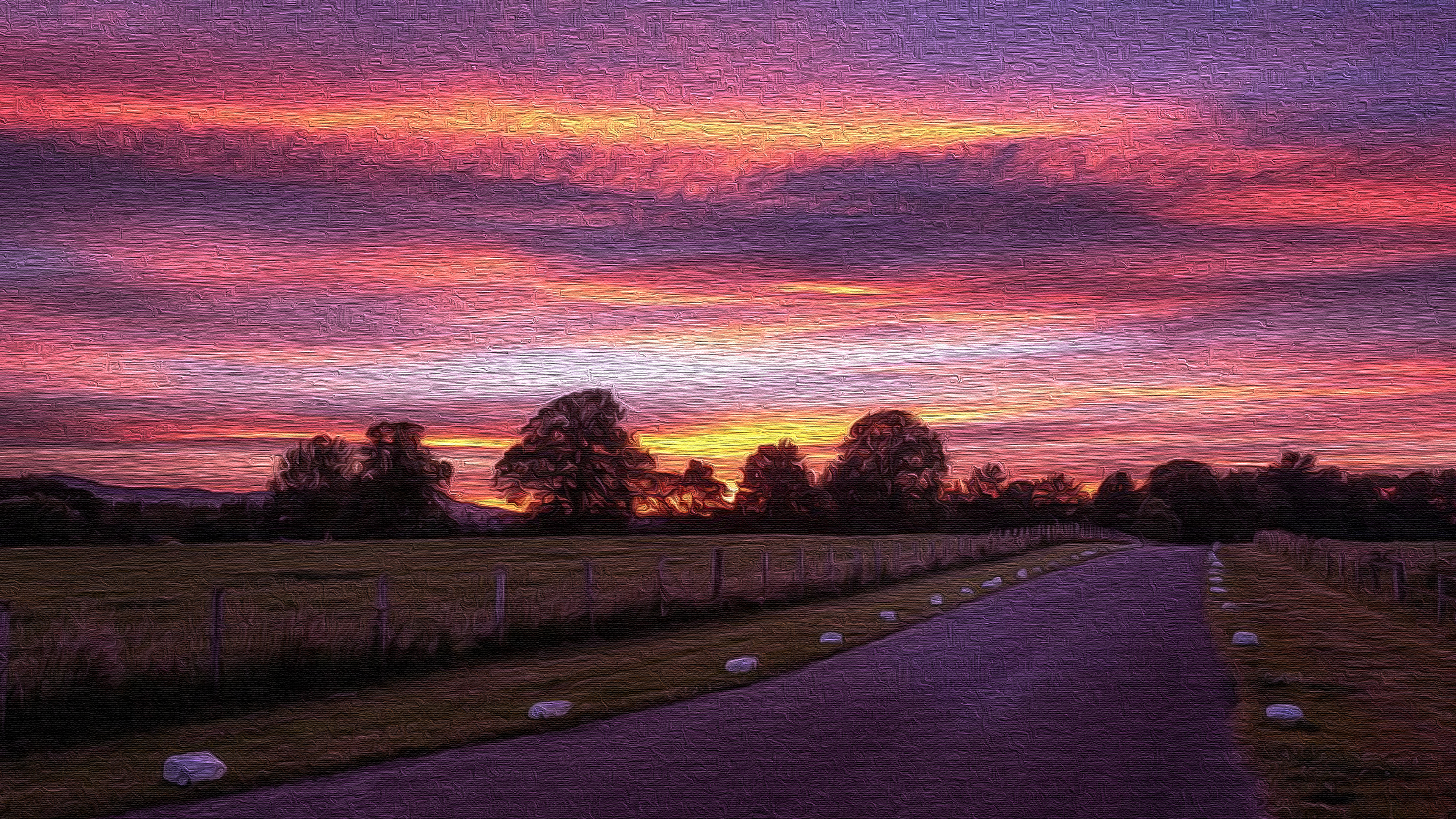 Artistic road at sunset HD Wallpaper