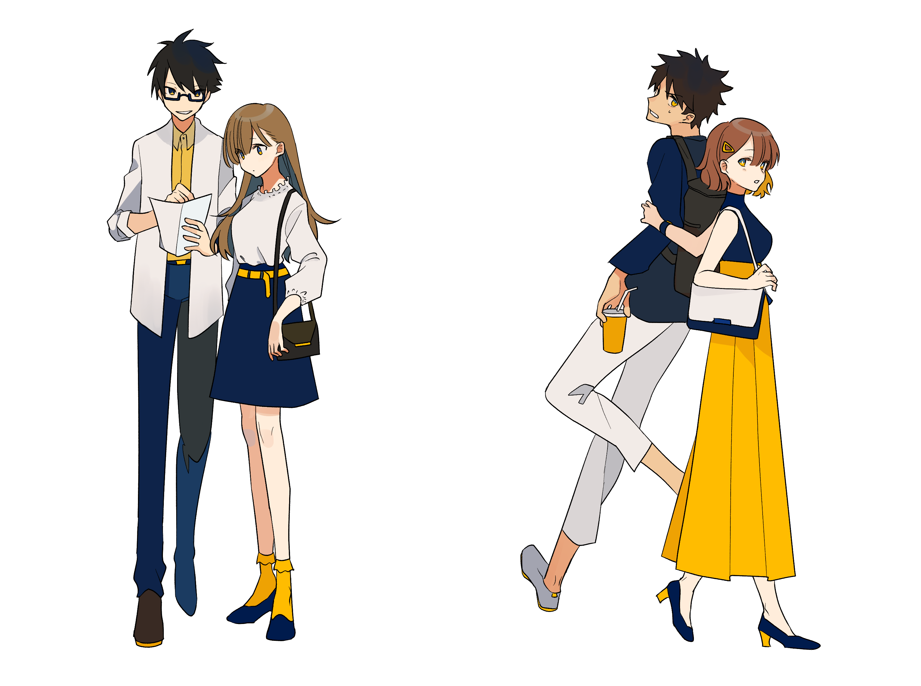 Two couples standing and walking HD Wallpaper