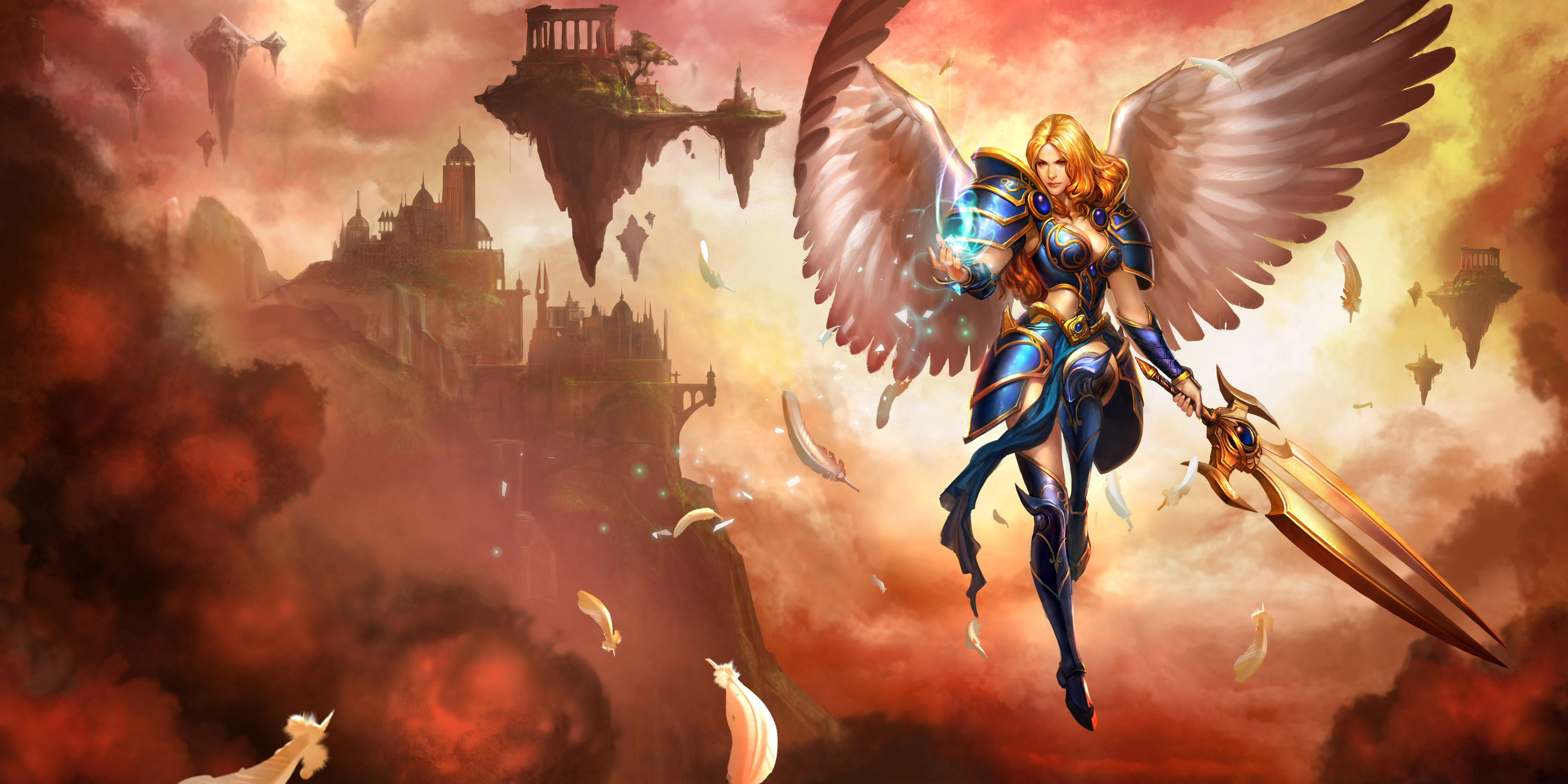 Kayle from League of Legends in a fantasy setting HD Wallpaper