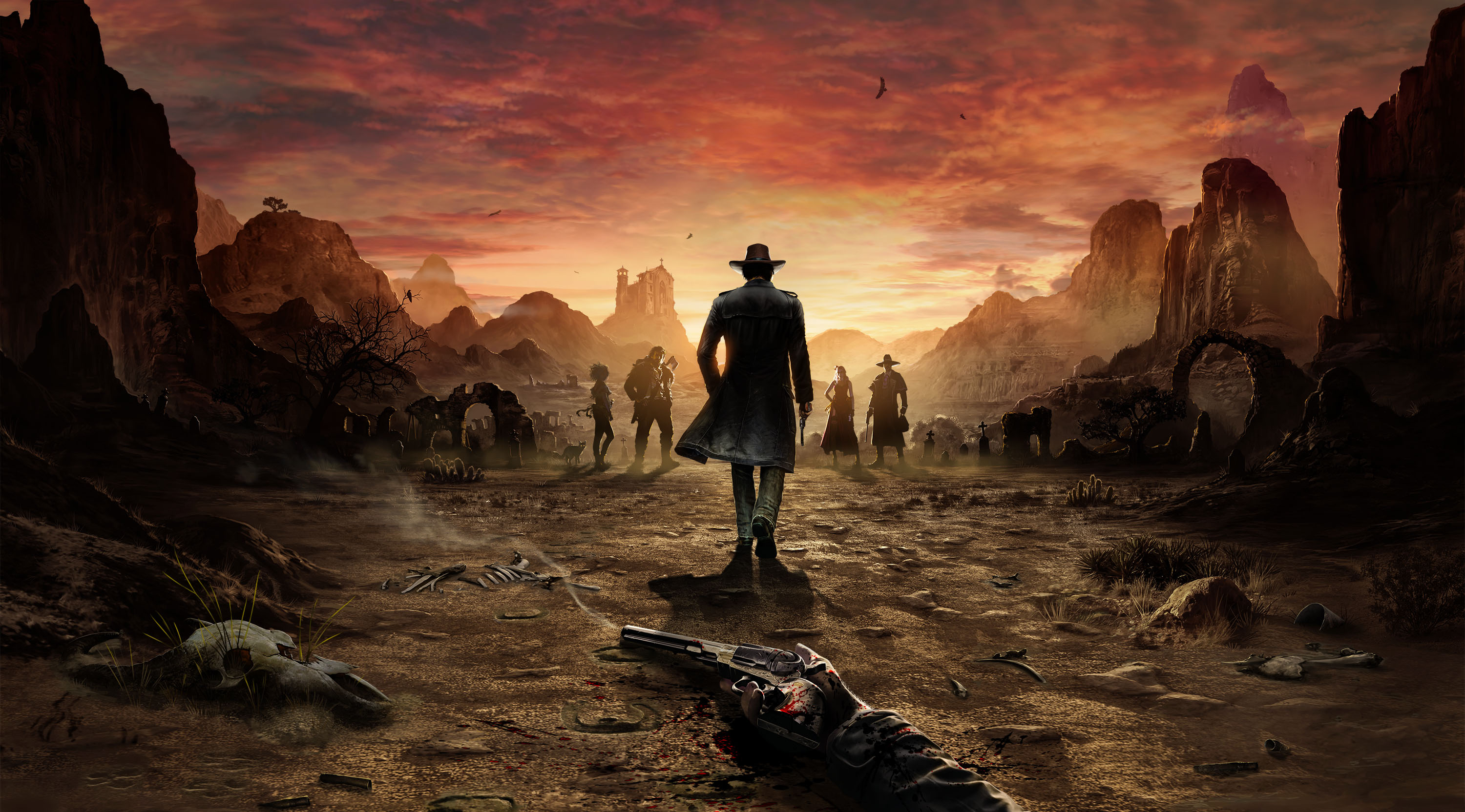 Desperados III characters in a desert landscape HD Wallpaper