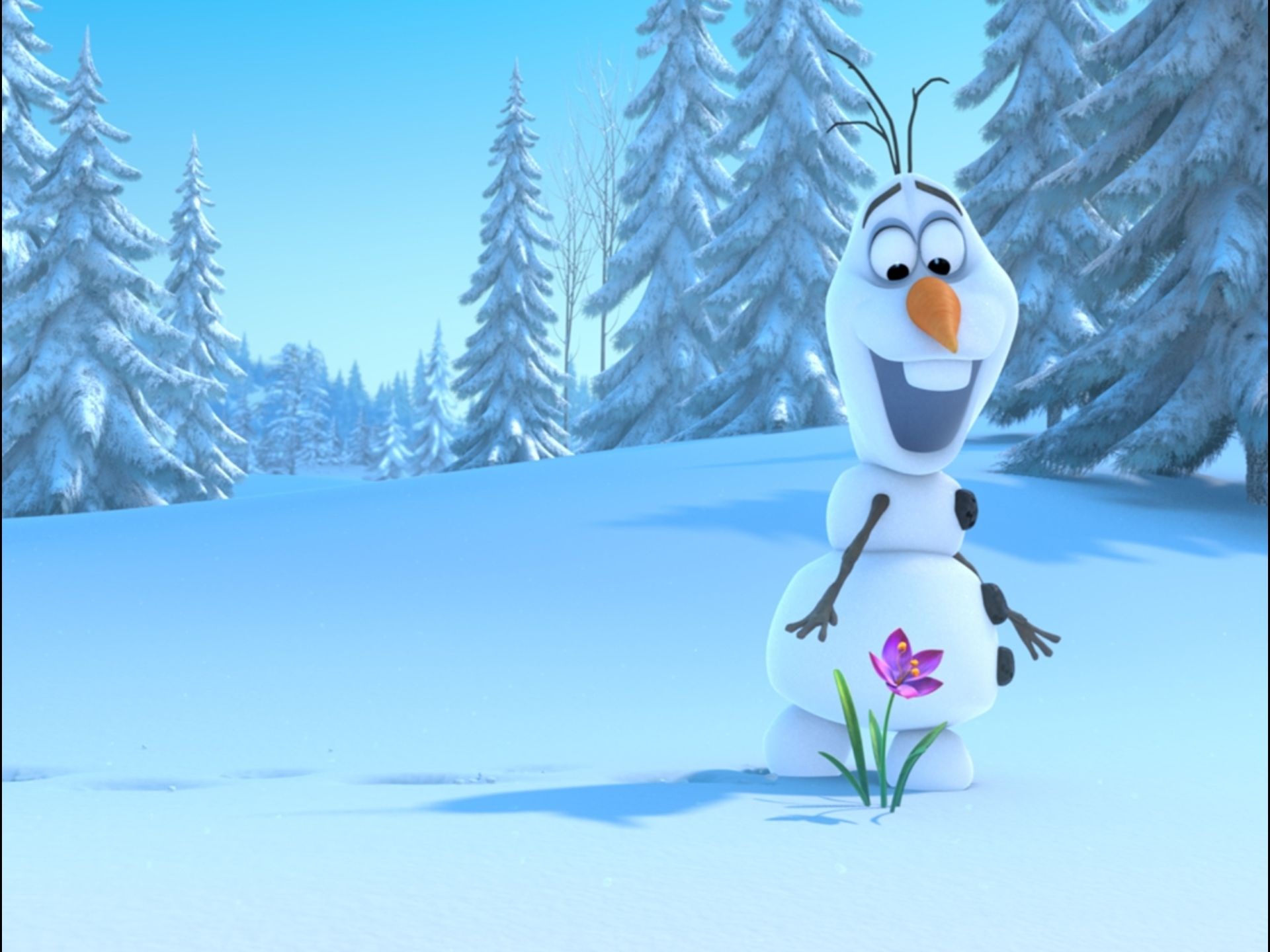Olaf from Frozen in a snowy forest HD Wallpaper