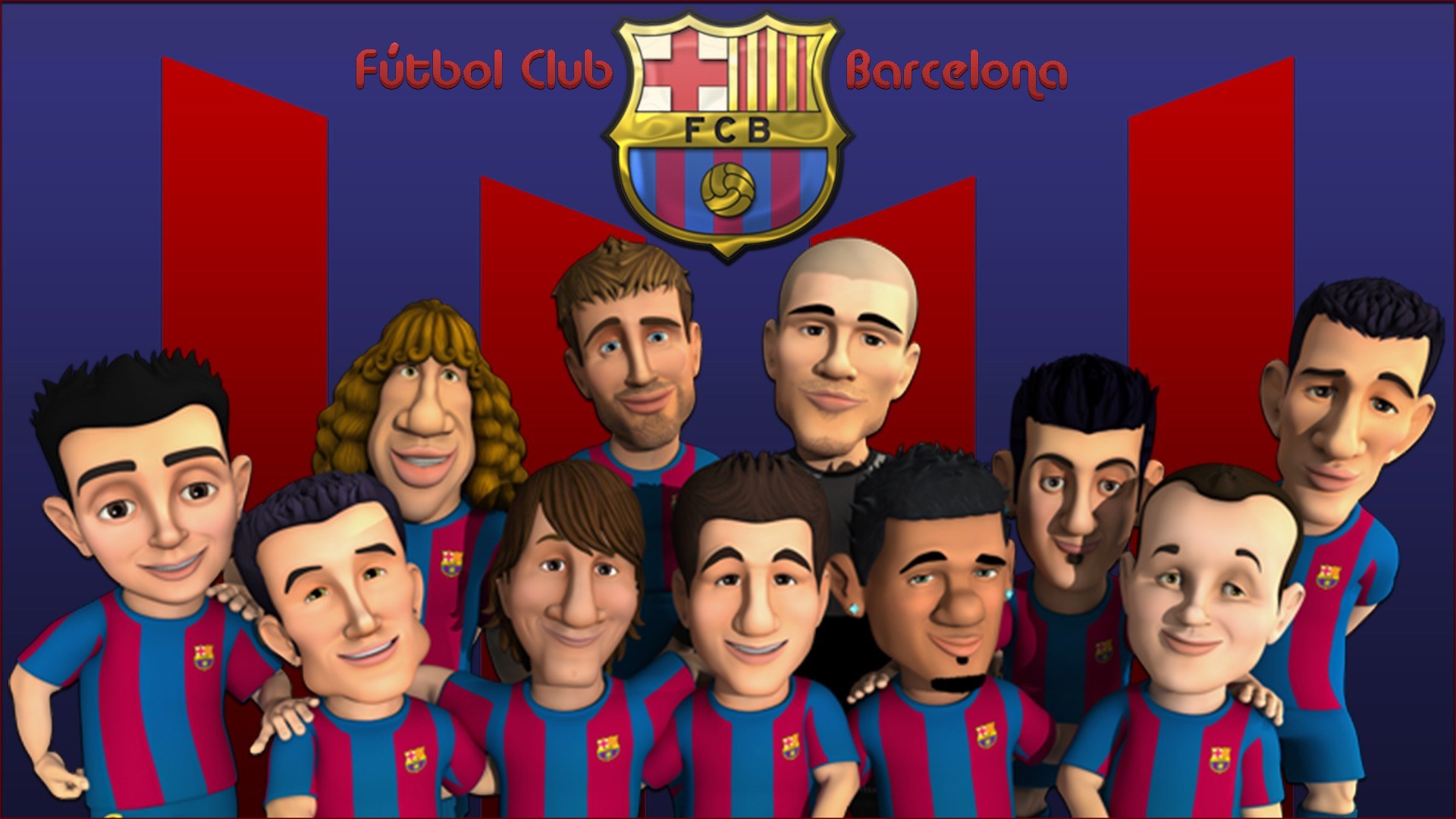 Fútbol Club Barcelona cartoon players HD Wallpaper