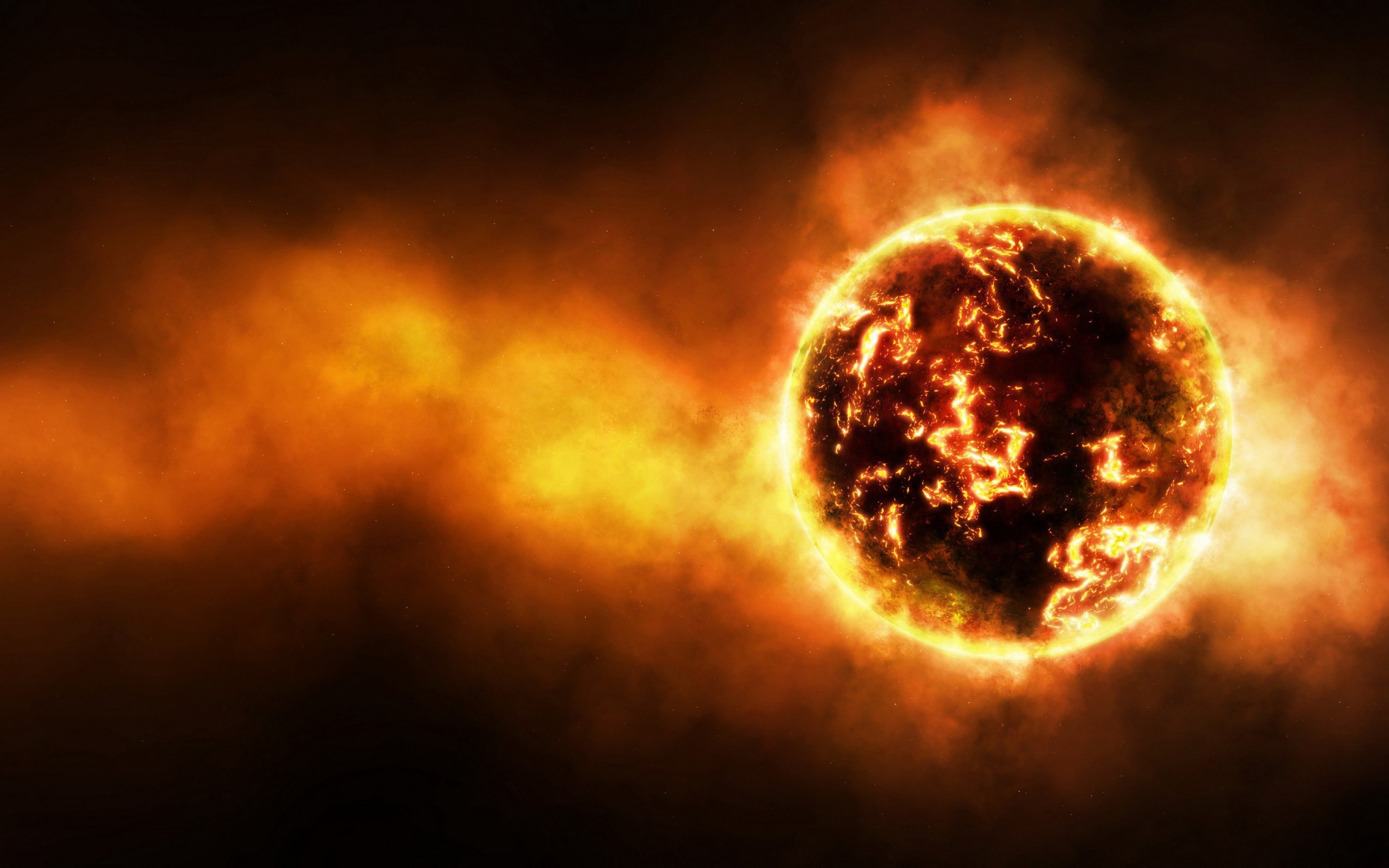 Fiery planet with glowing clouds HD Wallpaper