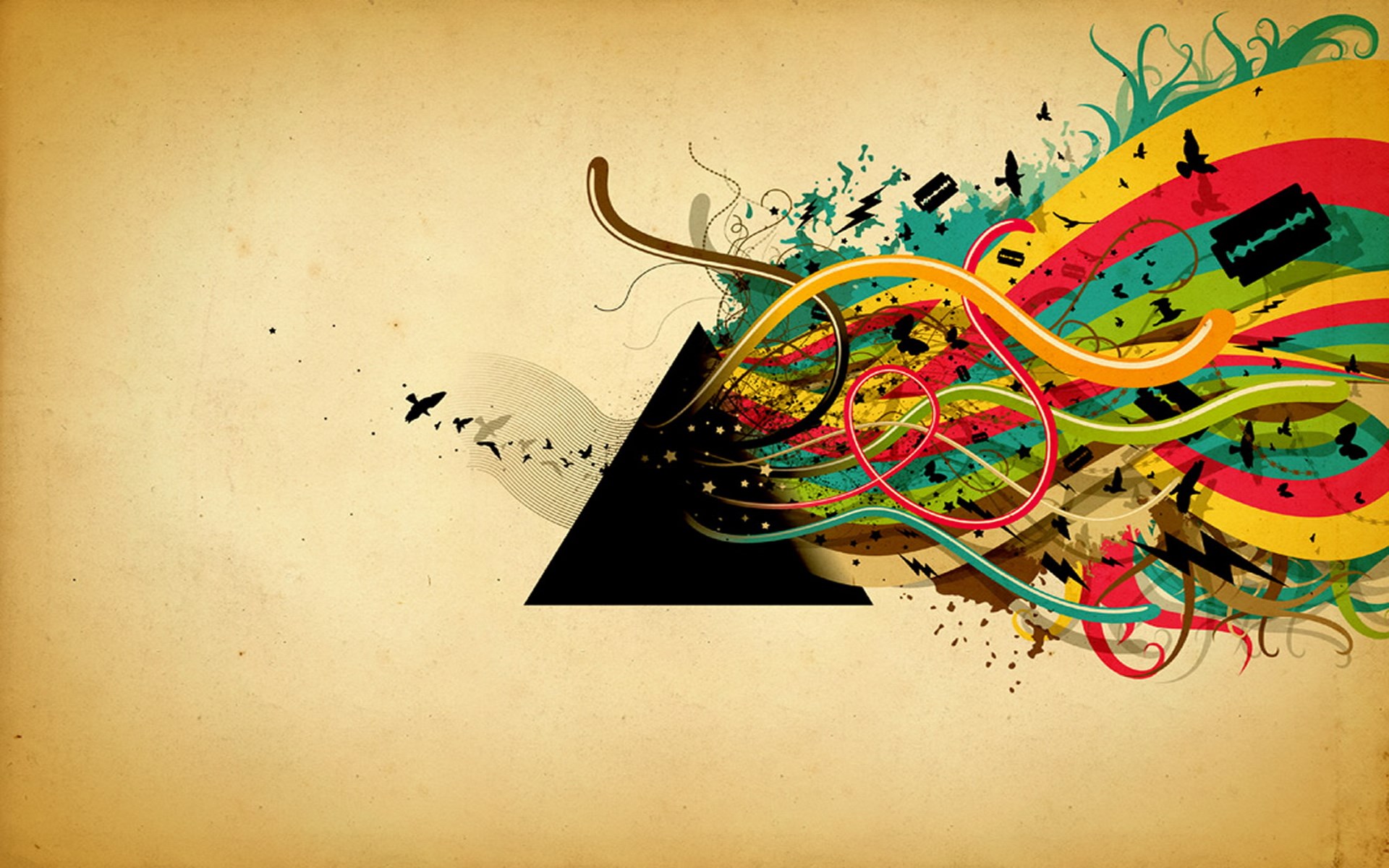 Abstract prism with colorful explosion and birds HD Wallpaper