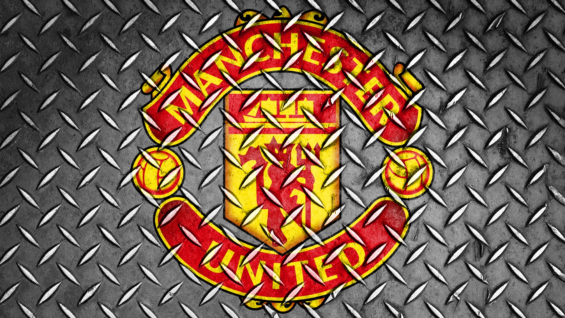 Manchester United Logo on Metal Texture HD Wallpaper