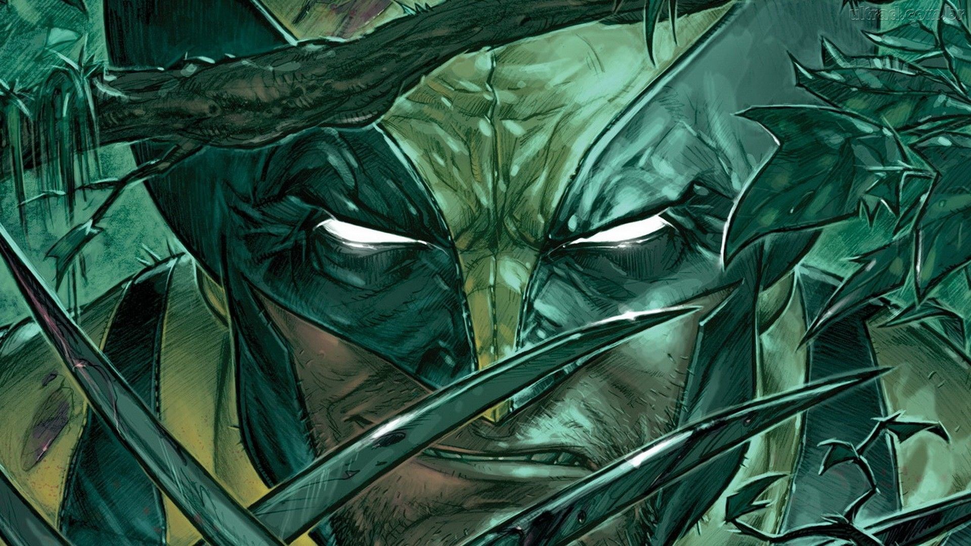 Wolverine with Claws and Mask in Green Forest HD Wallpaper