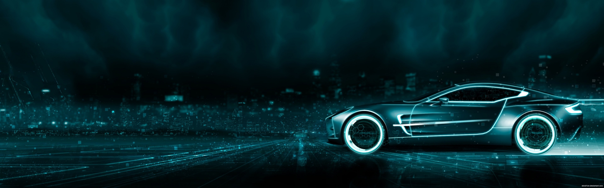 Tron Legacy car on a digital highway HD Wallpaper